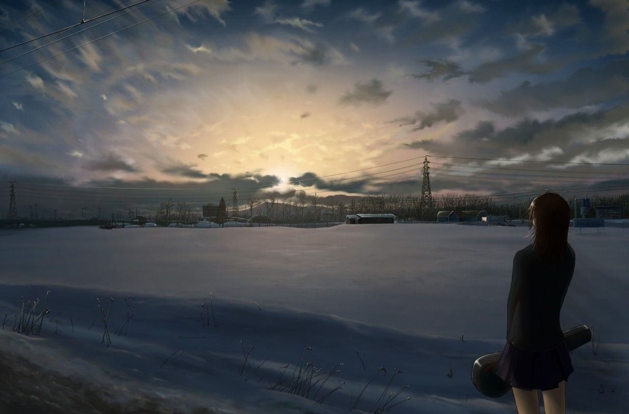 1240x820 #landscape, #anime girls, #manga, #snow, #alone, #sky, Desktop