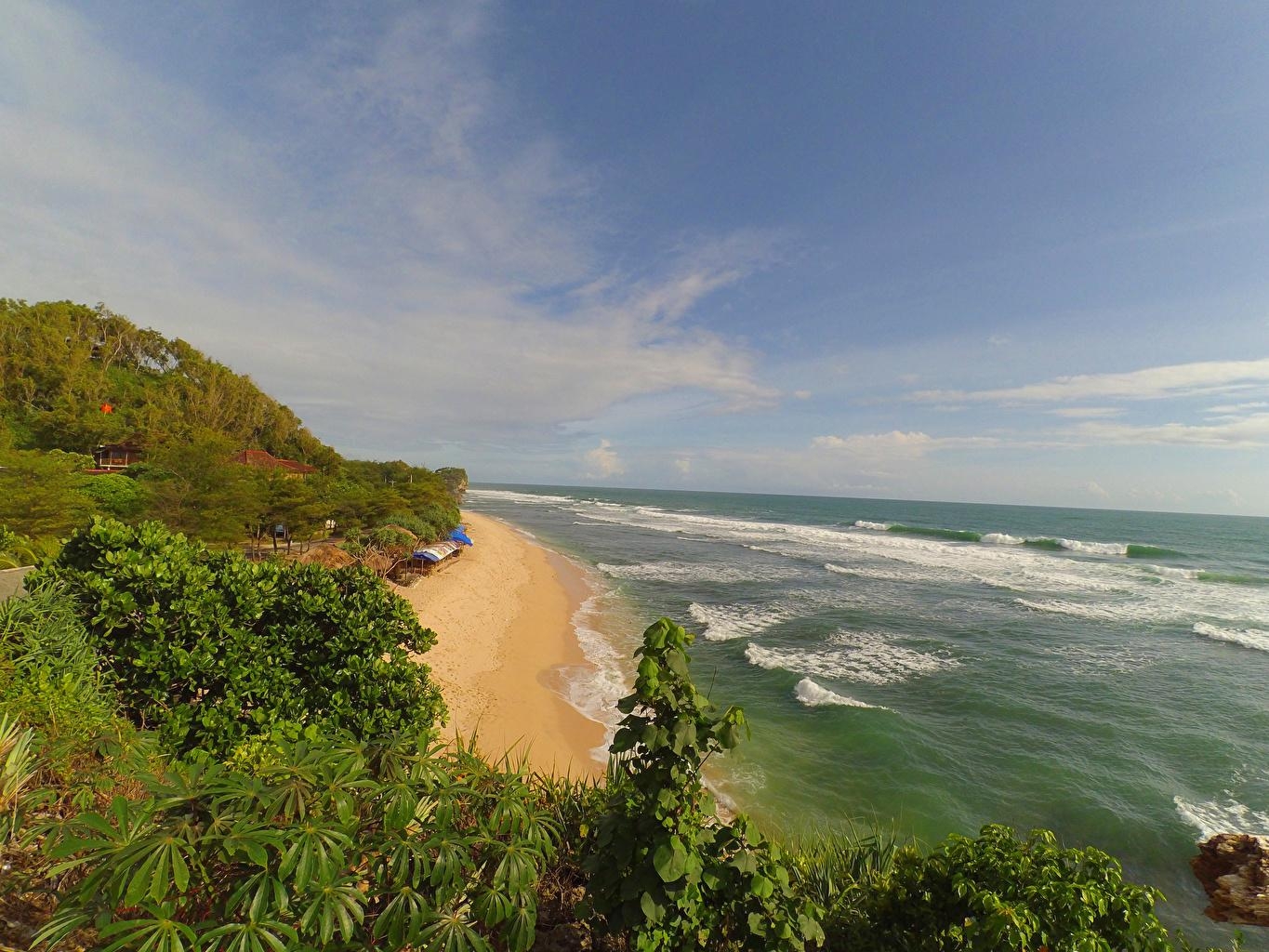 1370x1030 Photos Indonesia Tanjungsari Yogyakarta Nature Waves Tropics Coast, Desktop