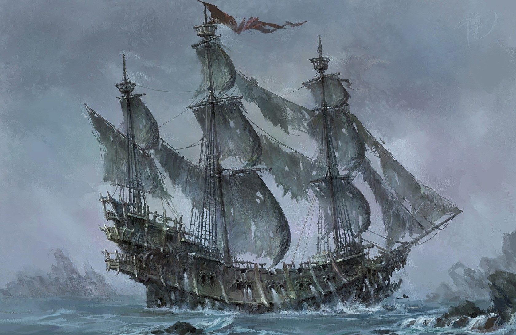 1680x1100 ships, flying dutchman, artwork, sail ship, sailing ships, Desktop