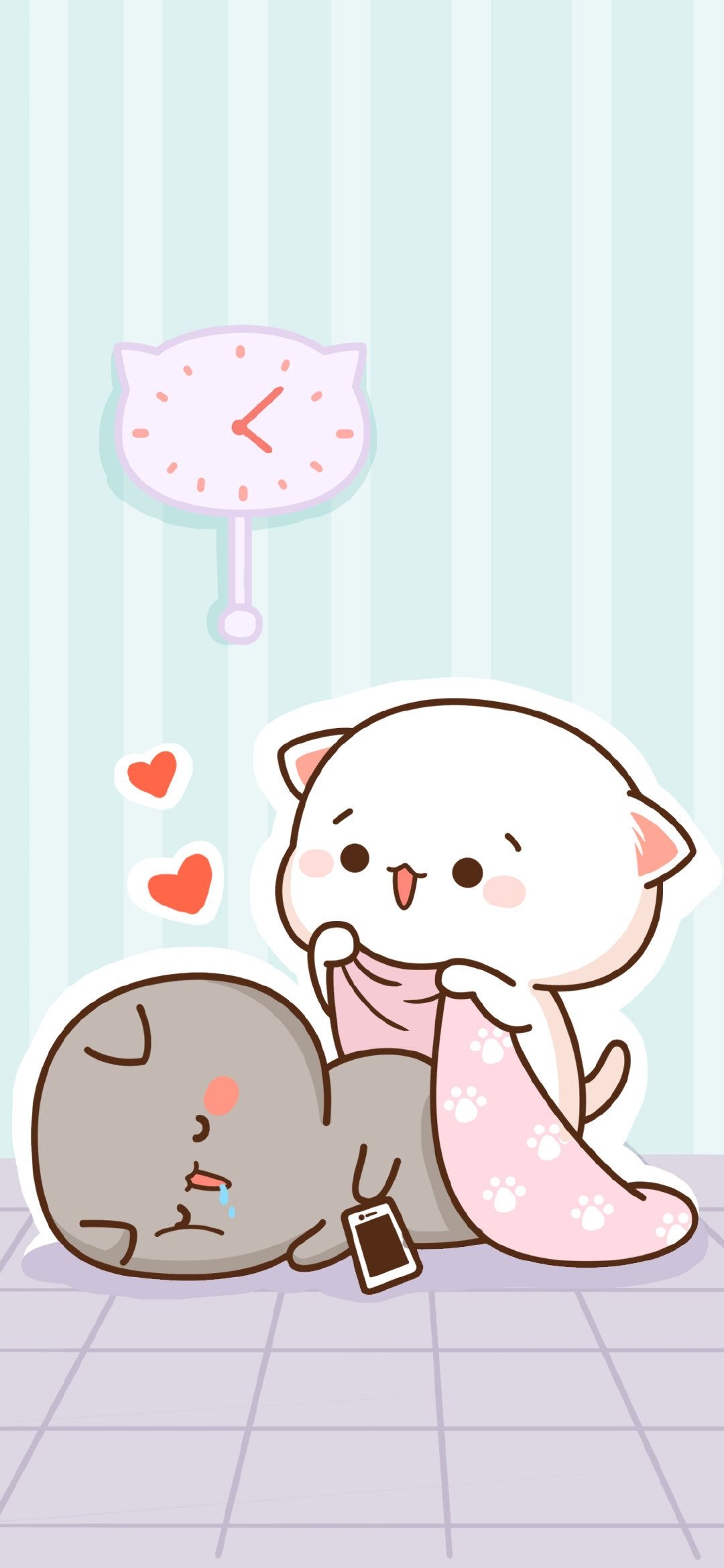 1080x2340 Pin oleh Icha di 不觉晓晓-蜜桃猫 mì táo māo. Kartu lucu, Seni kucing, Kartun, Phone