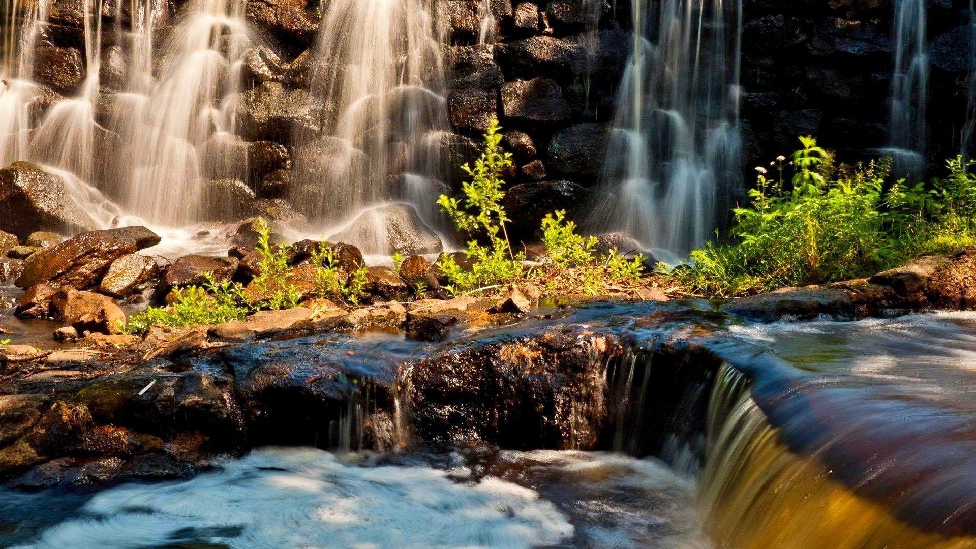 1920x1080 waterfalls nature beauty river rock waterfalls stream plants, Desktop