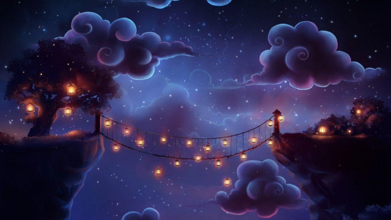 1250x700 Bridge flashlights clouds night fantasy magic wallpaperx1080, Desktop