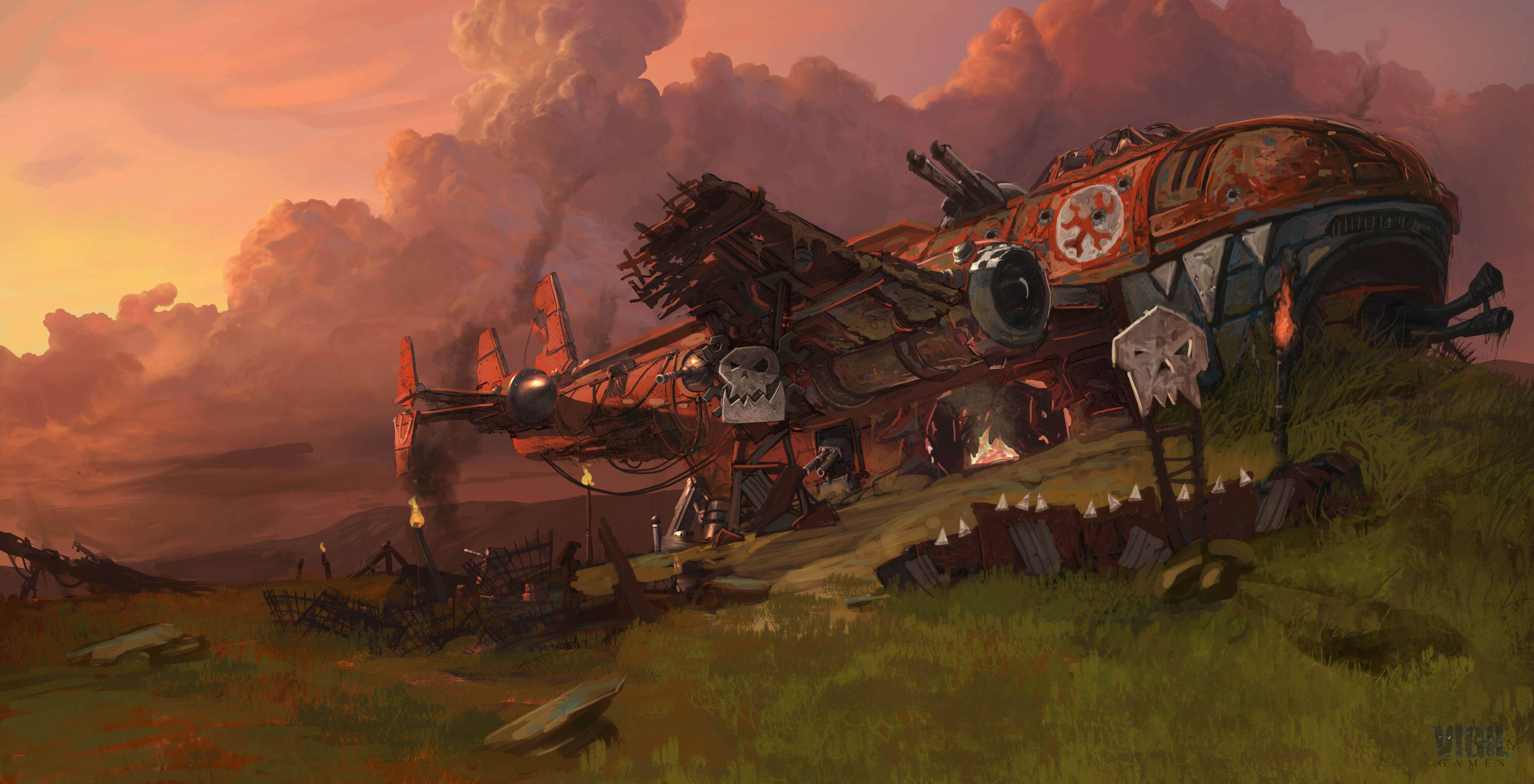 4470x2290 Wallpaper warhammer 40k, orks, ship wreck, barricade wallpaper, Desktop