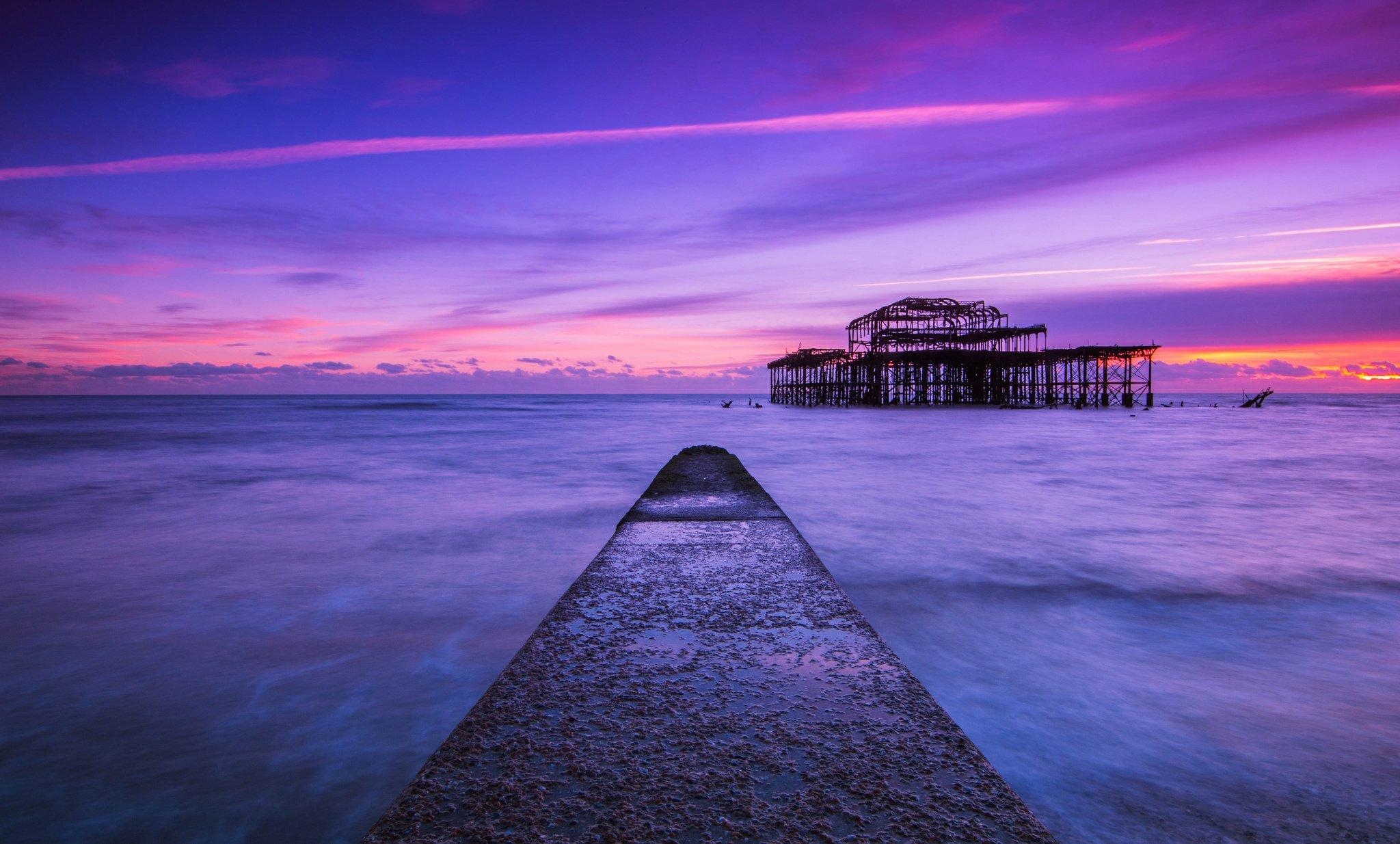 2050x1240 England pier UK Brighton sea ocean sunset pier wallpaperx1234, Desktop