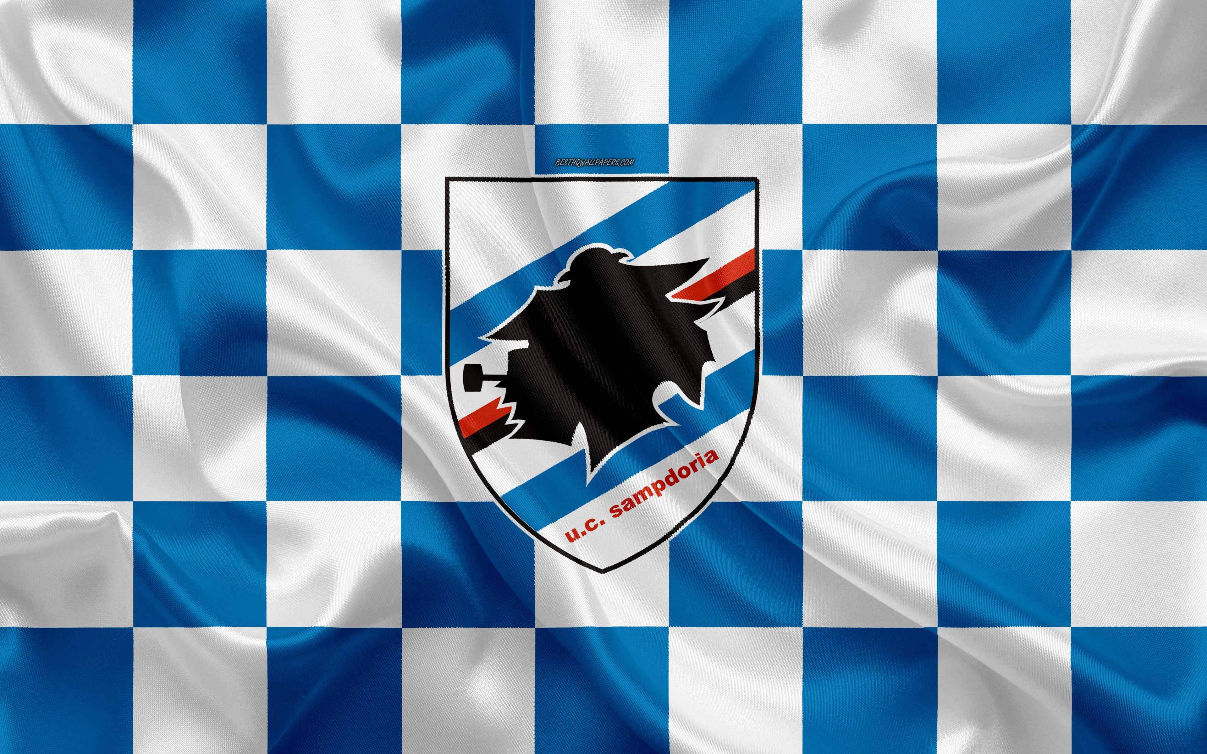 3840x2400 Download Wallpaper UC Sampdoria, 4k, Logo, Creative Art, White Blue, Desktop