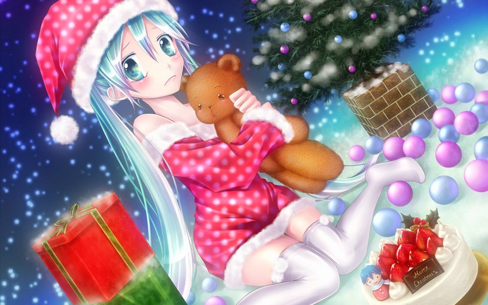 1600x1000 beautiful desktop wallpaper 2014: Anime girl on the Christmas eve Wallpaper, Desktop