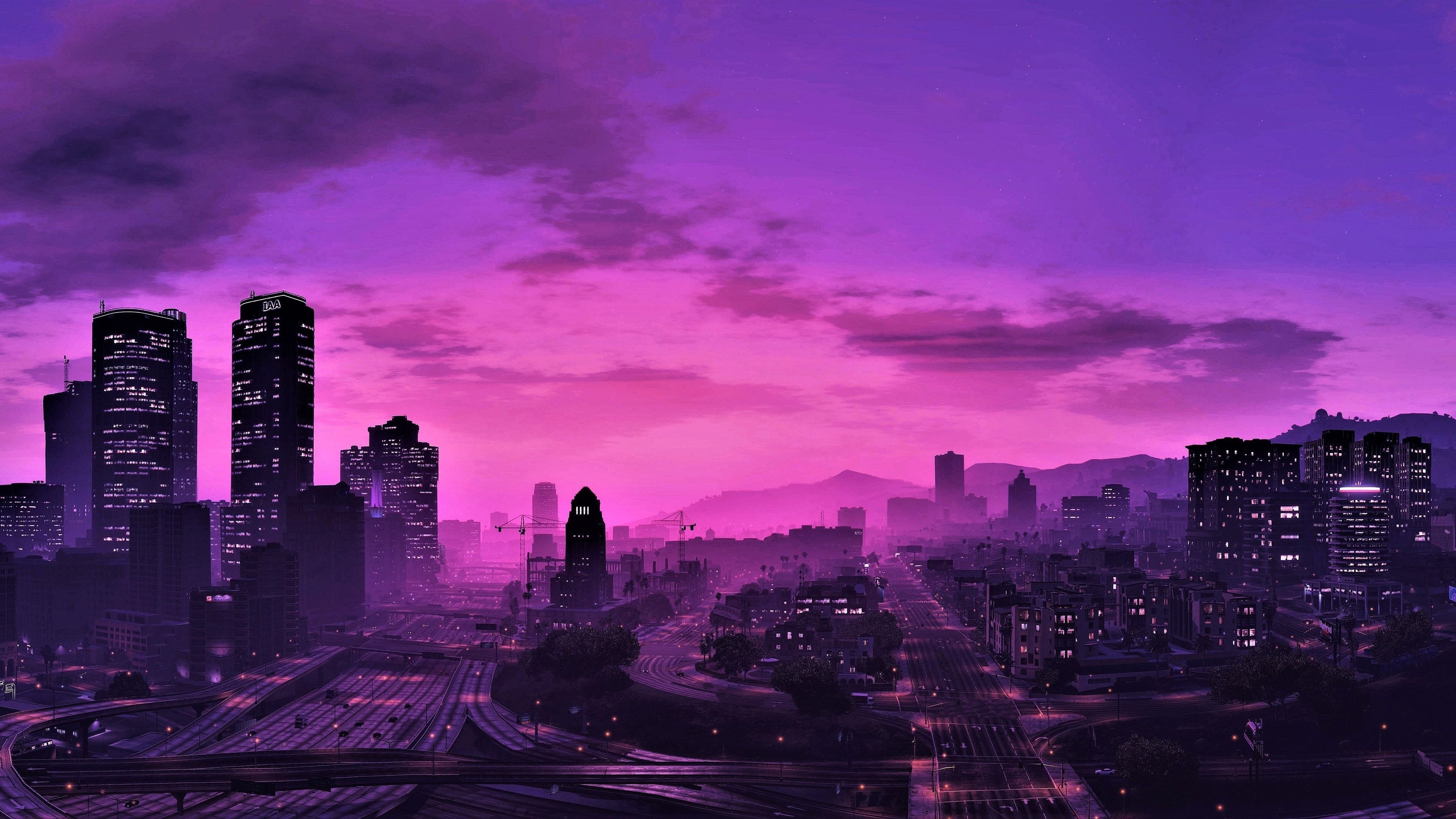 3840x2160 Purple City Wallpaper Free Purple City Background, Desktop