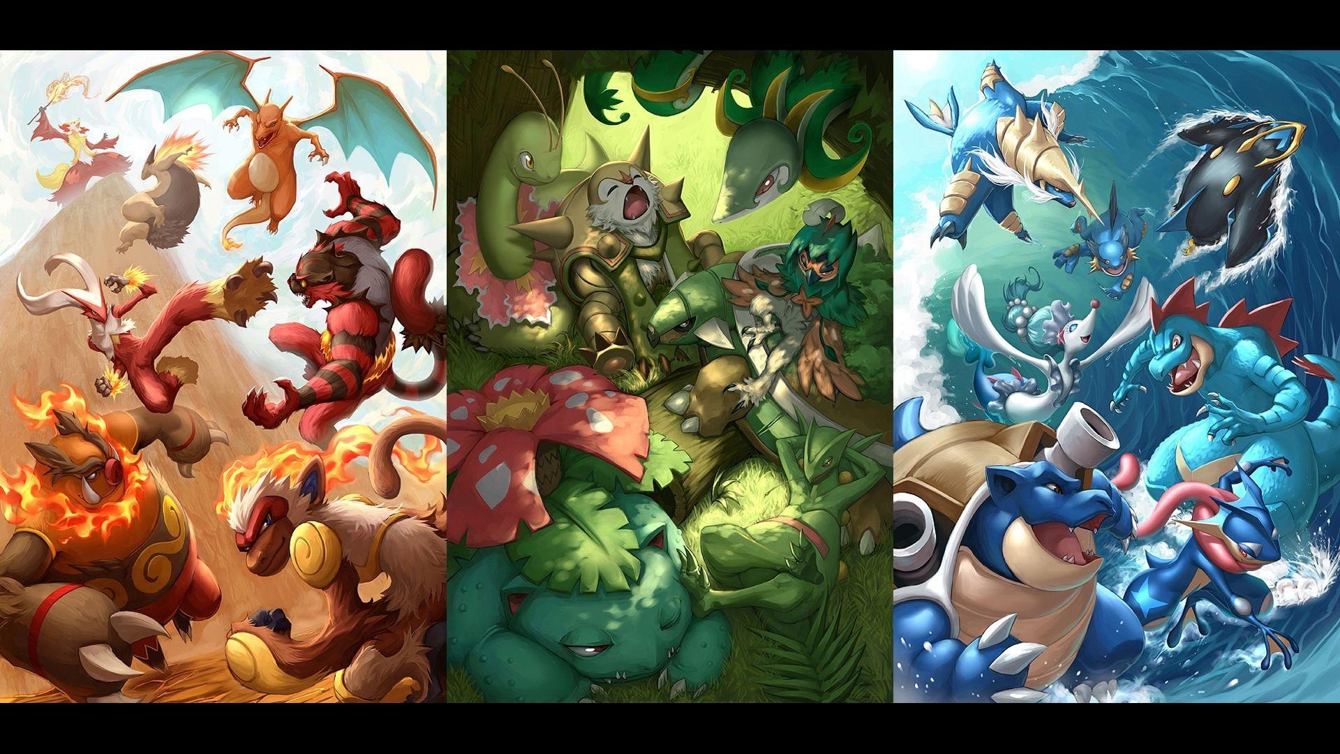 1920x1080 Pokemon Fire Grass and Water Type Wallpaper, Desktop