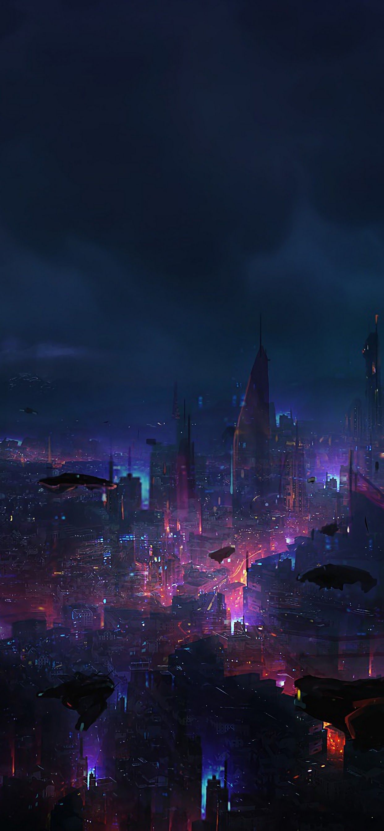 1250x2690 Cyberpunk City Night Scenery Sci Fi 4K Wallpaper, Phone