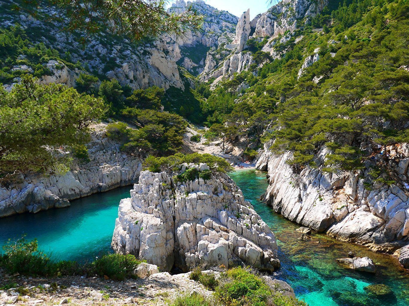 1370x1030 Photo Marseille France Crag Nature Mountains Rivers Shrubs, Desktop