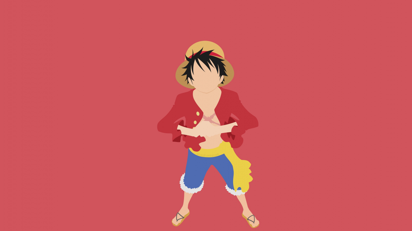 1370x770 Download Minimal, one piece, anime boy, Monkey D. Luffy wallpaper, 1366x Tablet, laptop, Desktop