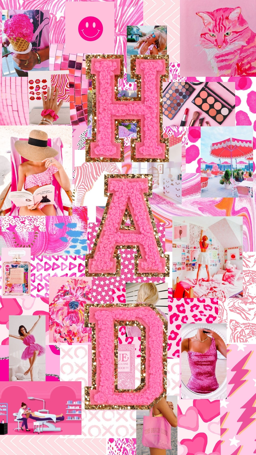 1080x1920 Custom Pink Preppy Monogram Desktop Wallpaper Collage, Phone