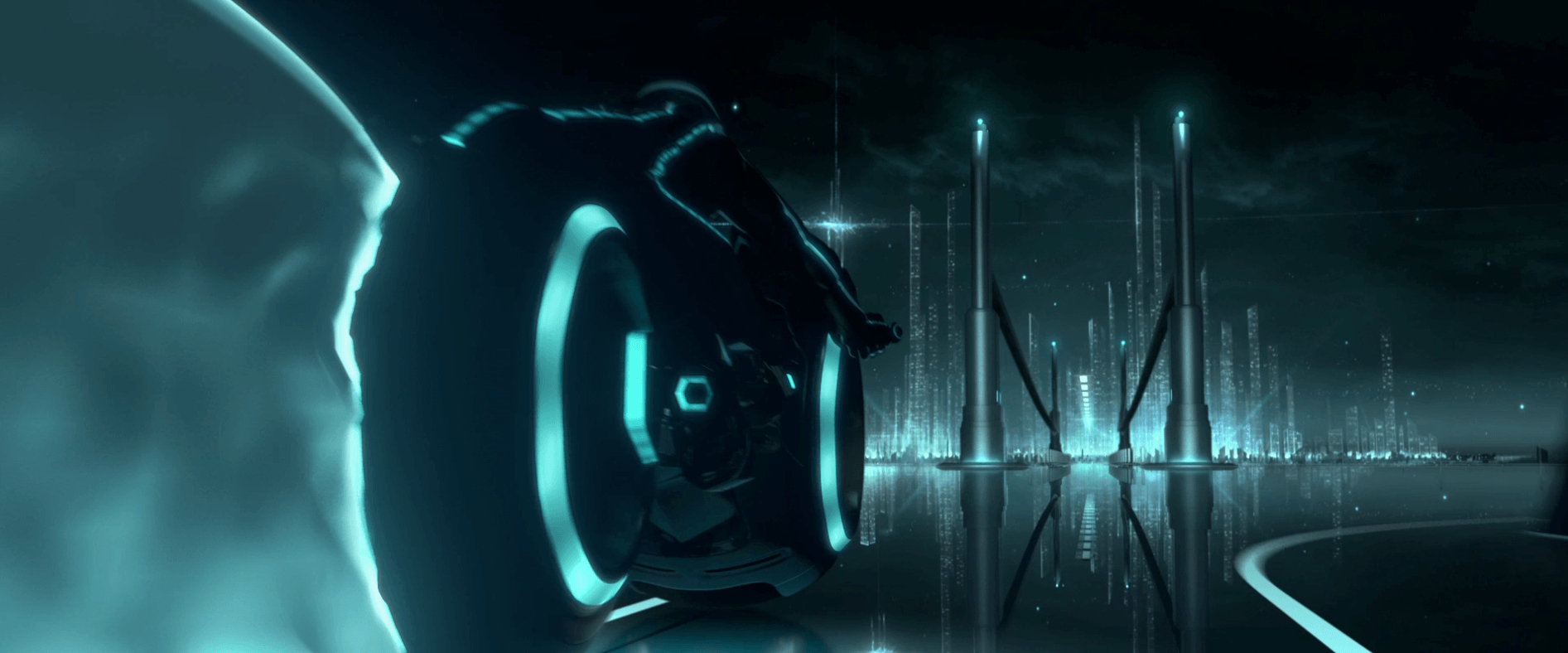 1900x790 Tron Legacy Light Cycle Bridge Desktop Wallpaper, Dual Screen