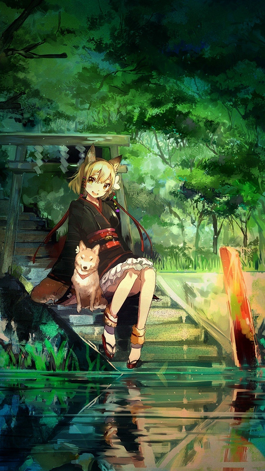 1080x1920 Girl And Dog Green Nature Anime Art Illust iPhone 6 plus wallpaper, Phone