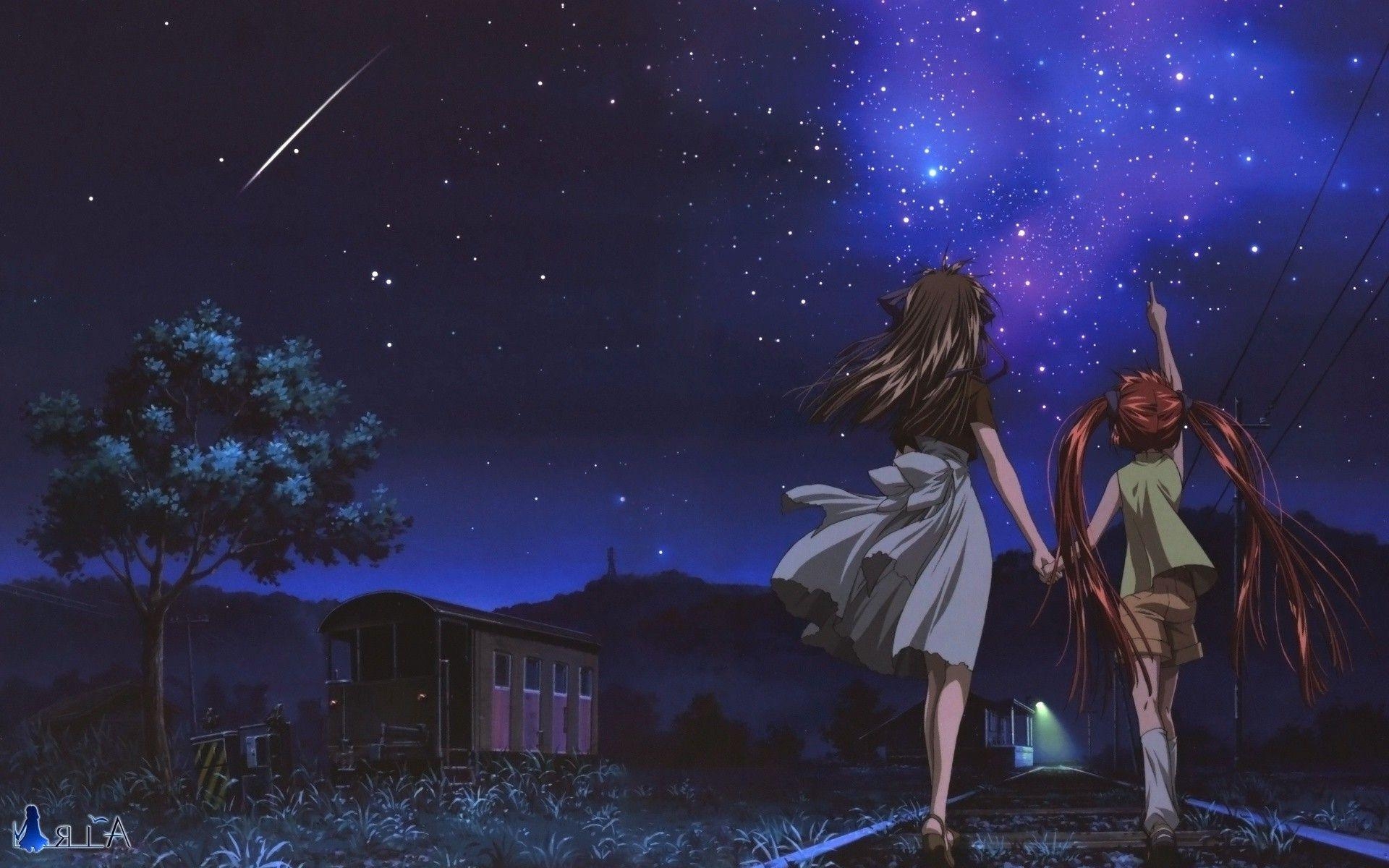 1920x1200 anime, Night, Stars, Shooting Stars, Air (anime) Wallpaper HD, Desktop