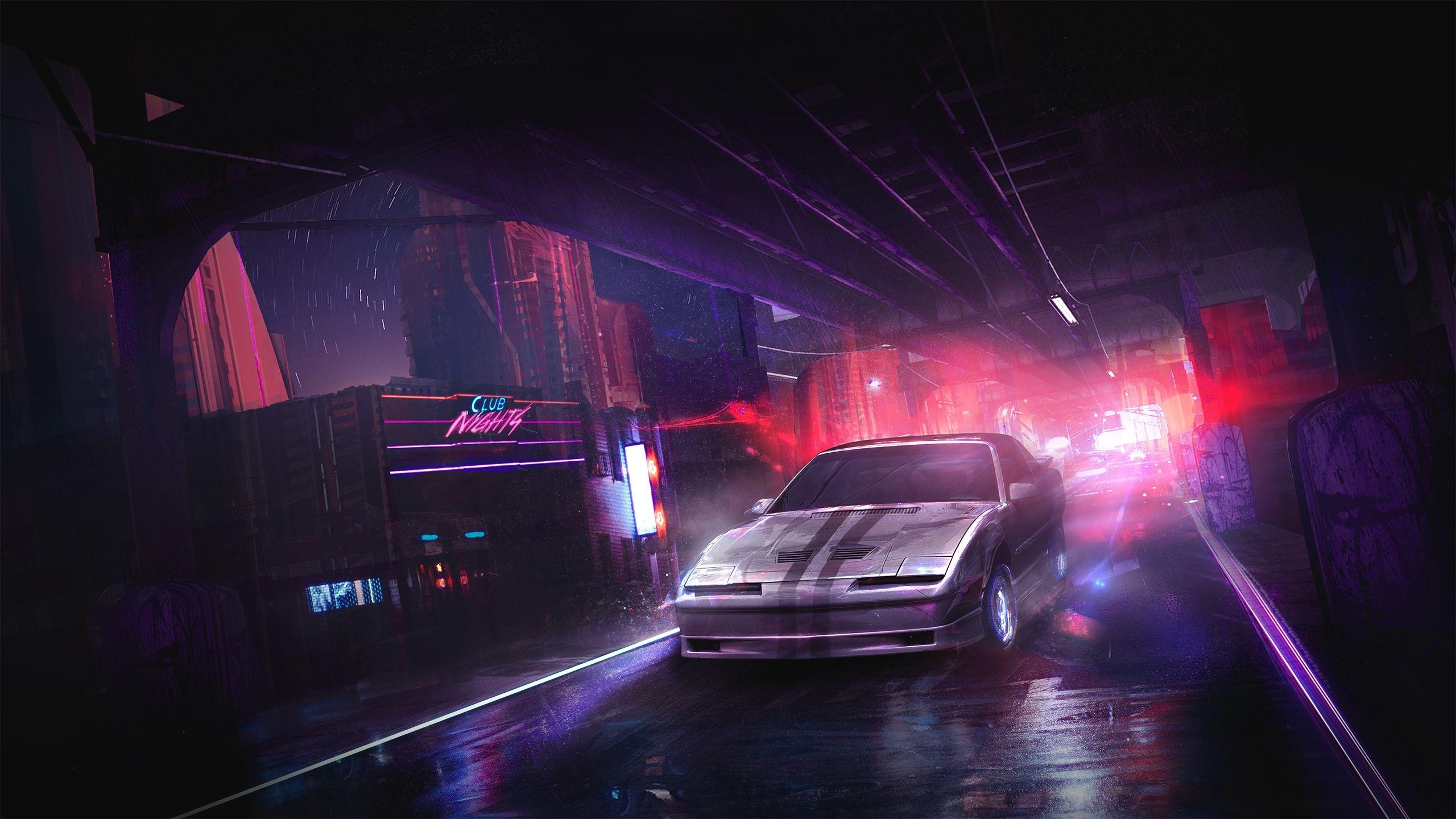 2560x1440 Wallpaper Racing car, Night club, Neon lights, HD, Creative, Desktop