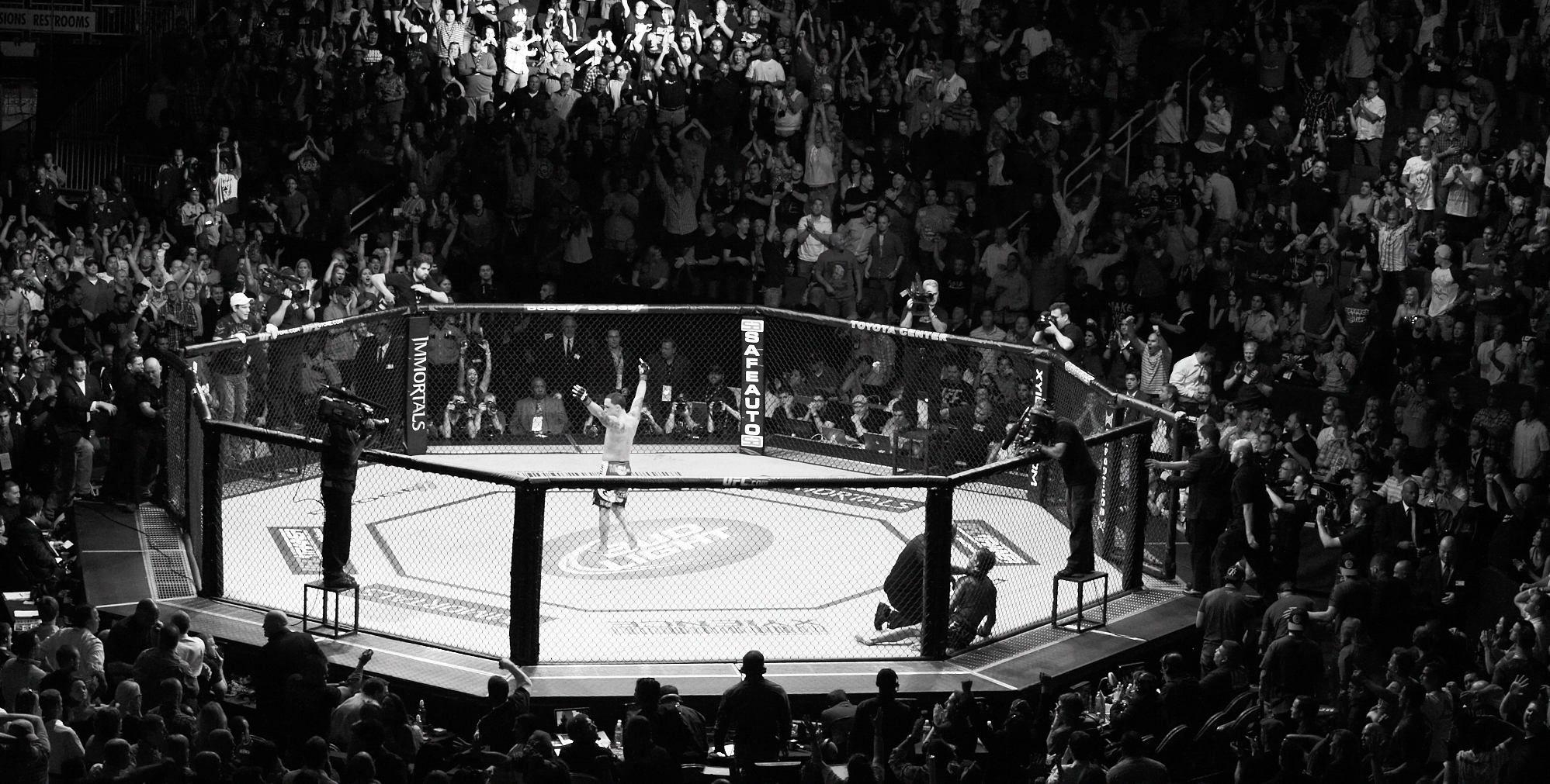 2000x1020 UFC Mixed Martial Arts Mma Fight Extreme Battle Battles Stadium Crowd Crowds B W Black Wallpaperx1011, Desktop