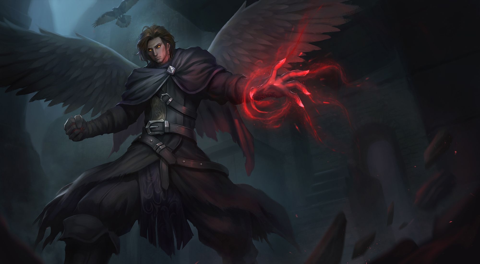 2000x1110 Angel Man With Wings Dark Magic Art, HD Artist, 4k Wallpaper, Image, Background, Photo and Picture, Desktop