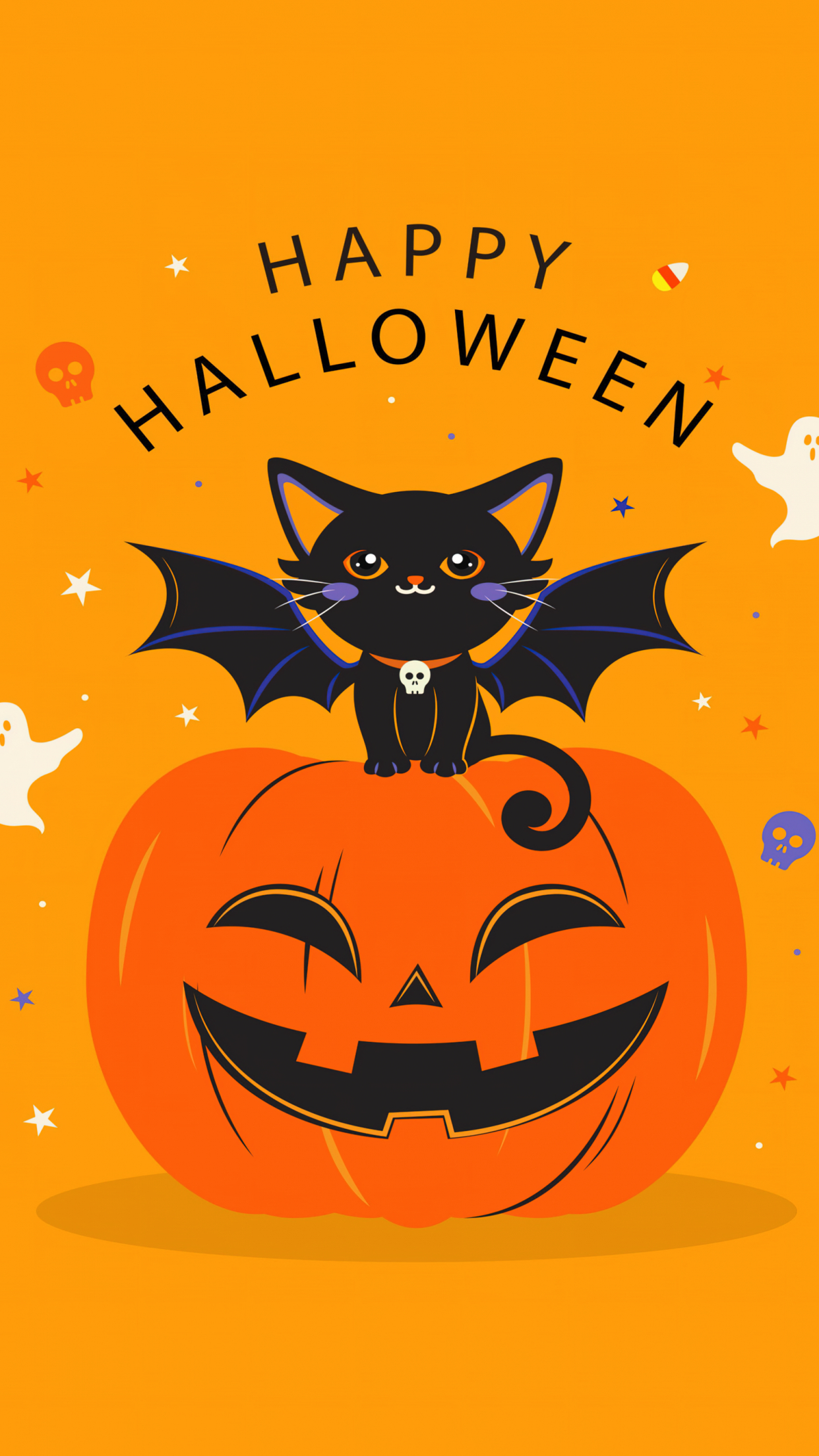 1250x2210 Happy Halloween Wallpaper 4K, Yellow, Phone