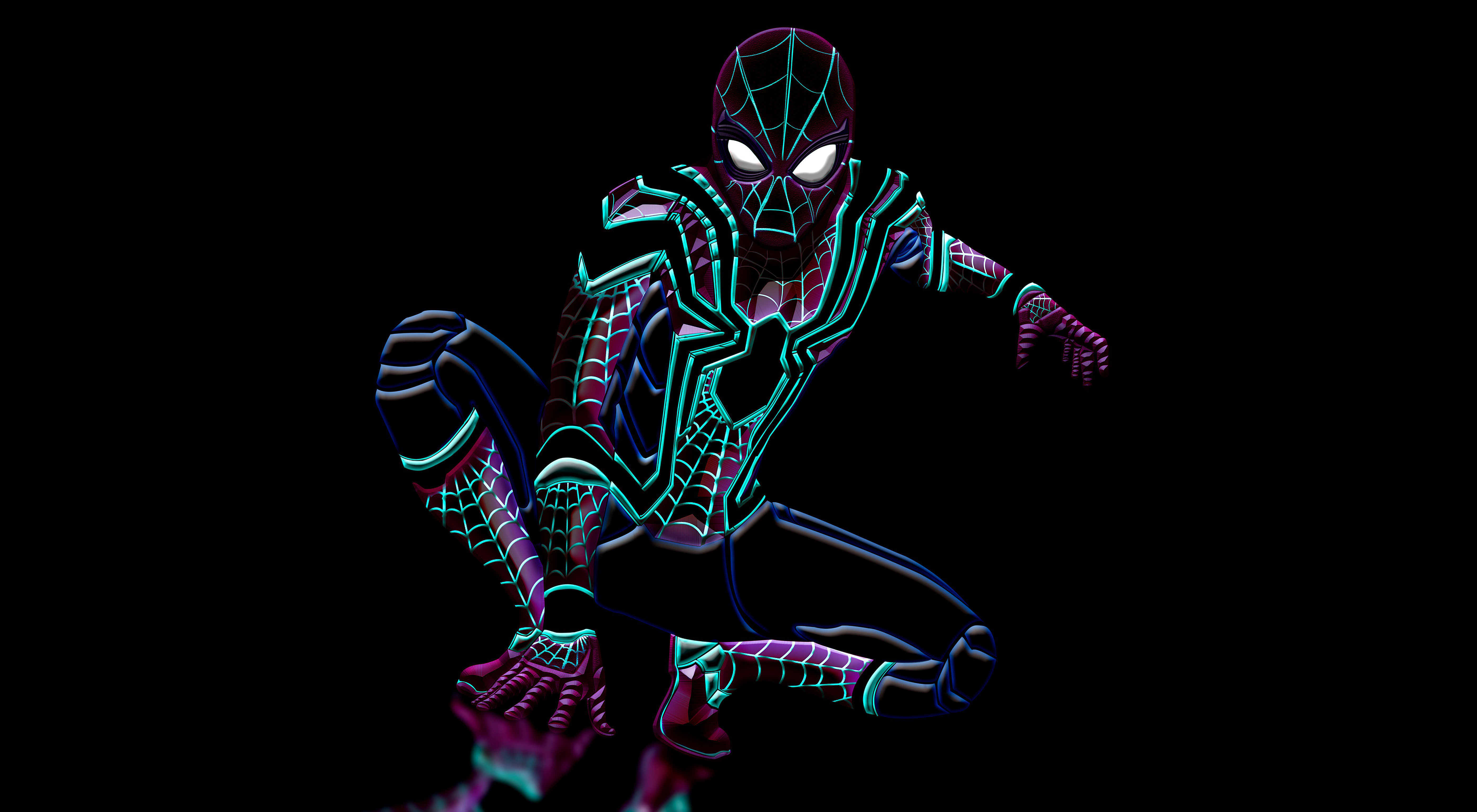 5600x3080 Spider Man 4K Wallpaper, Neon Art, Black Background, Marvel Superheroes, 5K, Graphics CGI, Desktop