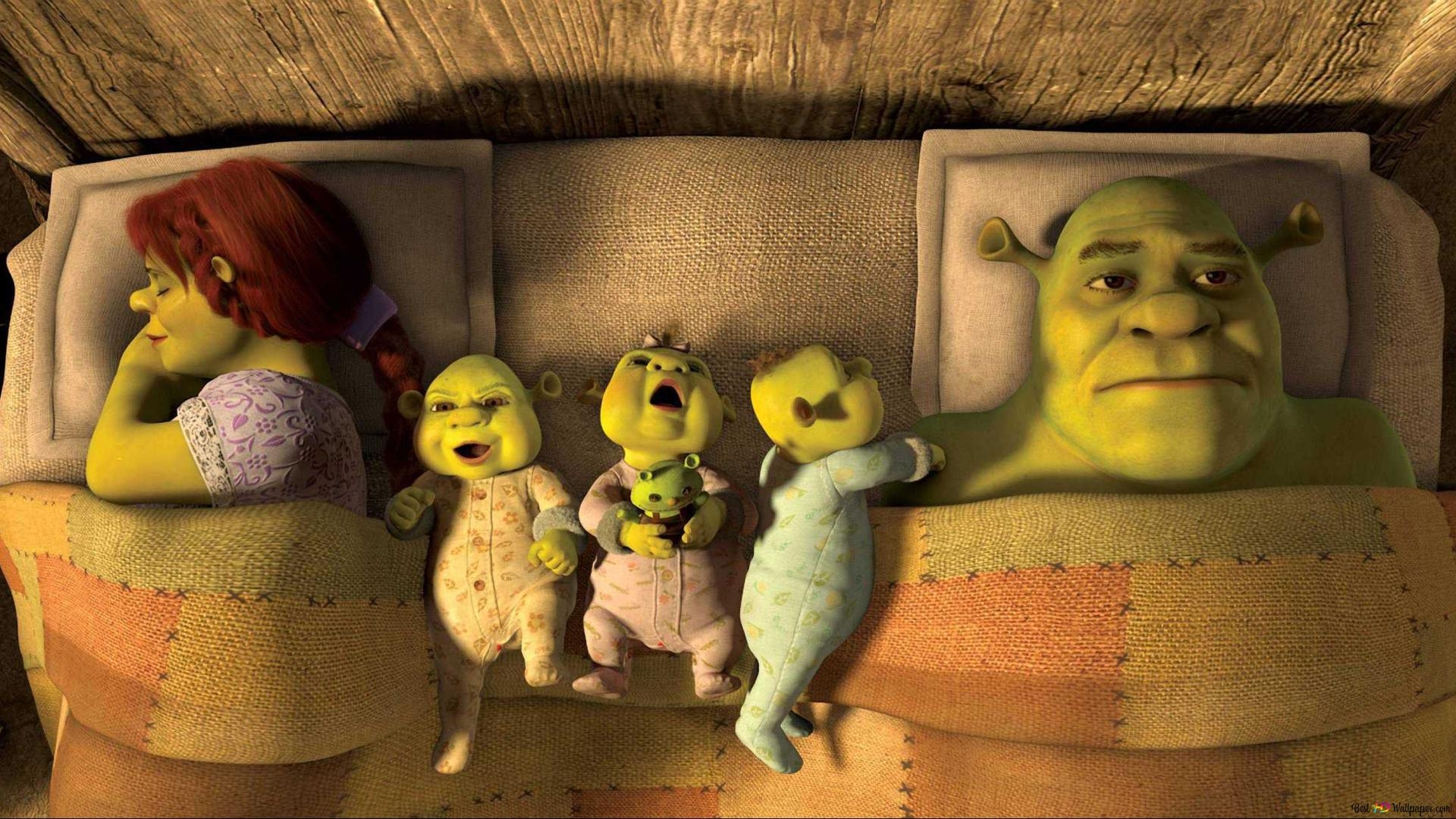 1920x1080 Shrek and princess fiona from the animated movie Shirek sleep with their children 2K wallpaper download, Desktop