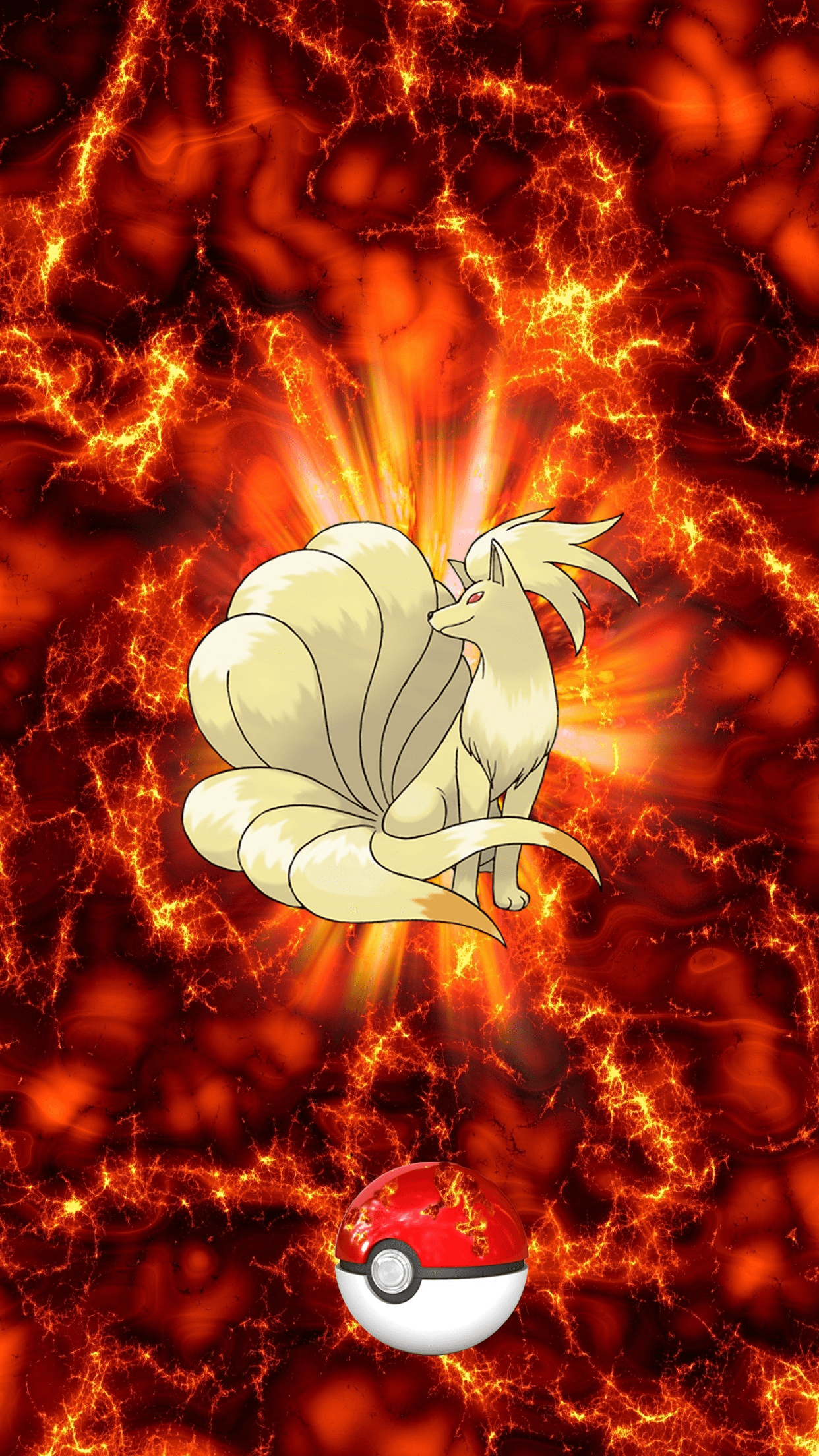 1250x2210 Fire Pokeball Ninetales Kyukon Vulpix, Phone