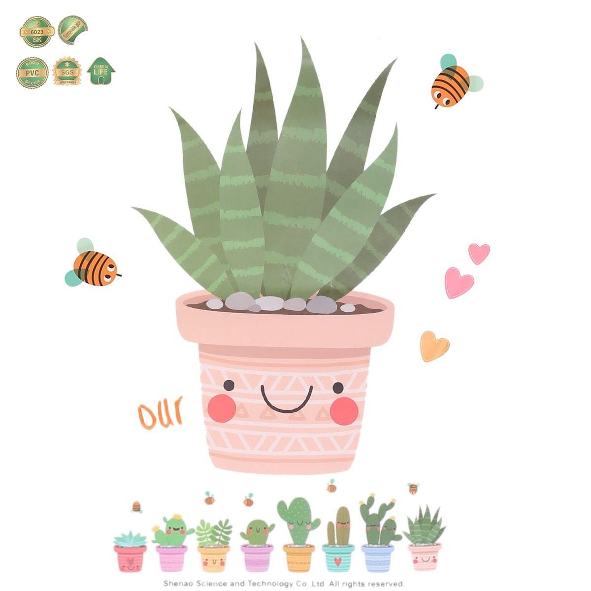 1200x1200 Mayitr 1pcs DIY Pot Culture Wall Sticker Cartoon Cute Cactus Pot, Phone