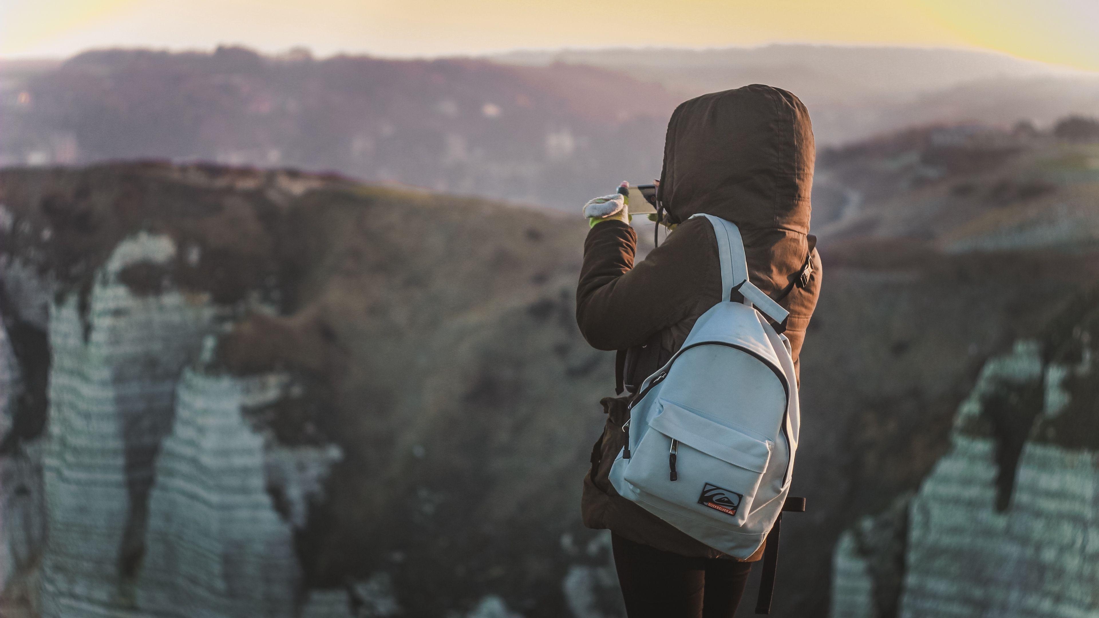 3840x2160 Download wallpaper  man, tourist, backpack, mountains, Desktop