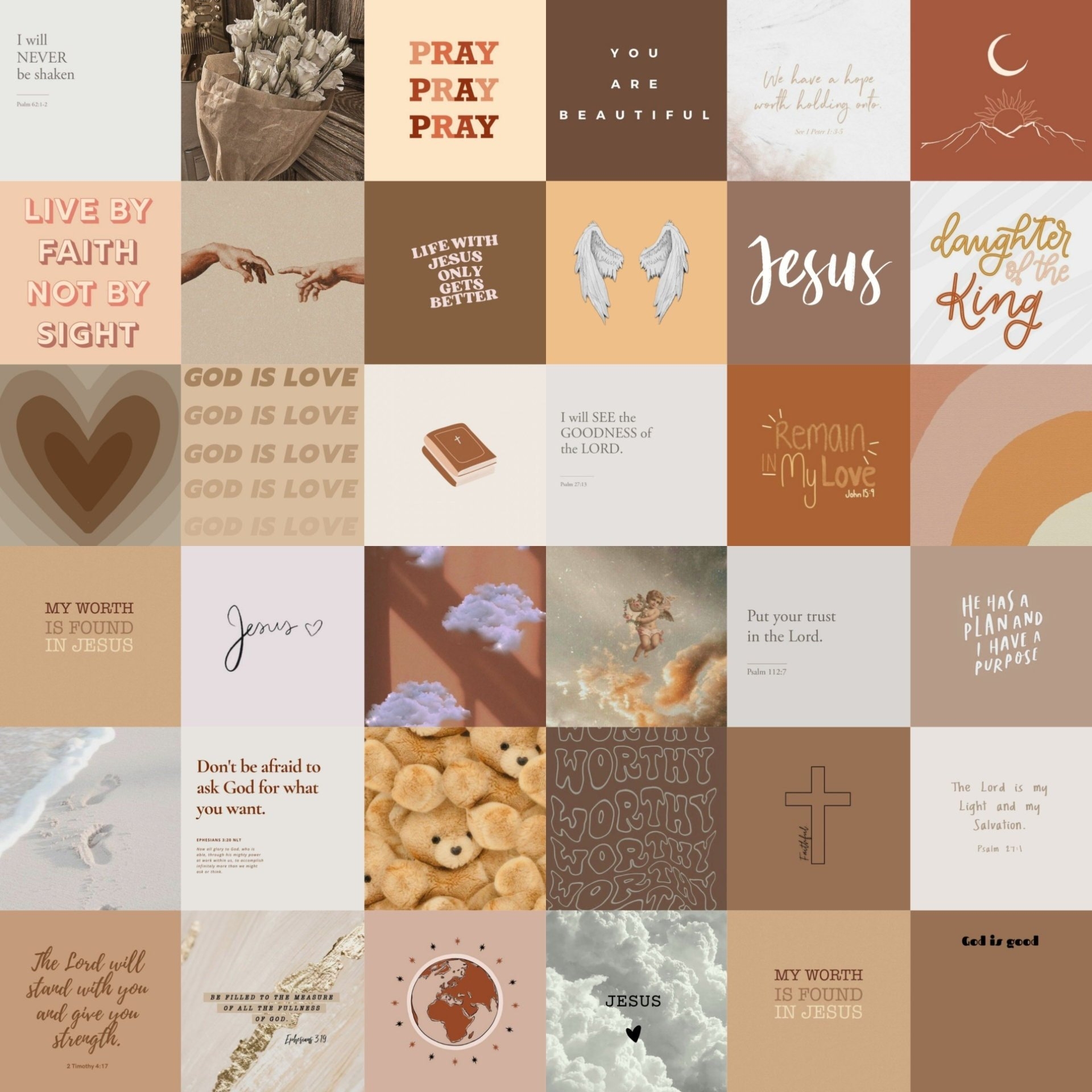 1920x1920 DIGITAL Neutral Christian Aesthetic Collage Kit, Phone