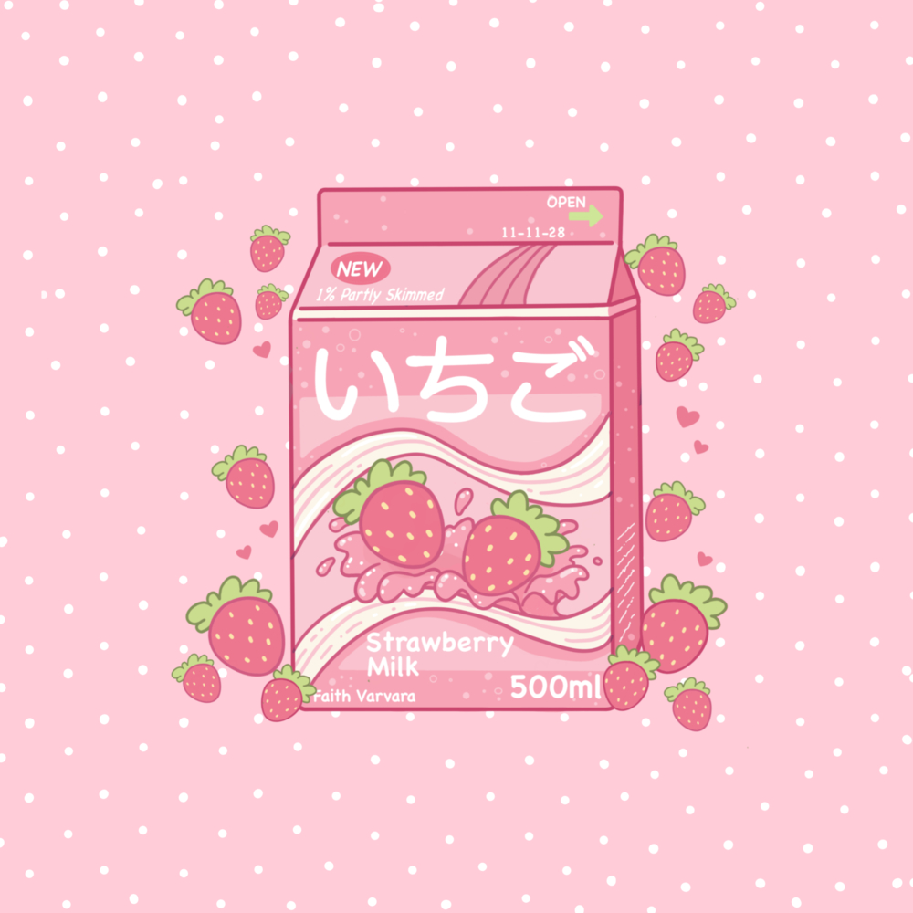 1000x1000 Strawberry Milk Pink Pillow. Pink milk, Strawberry milk, Milk drawing, Phone