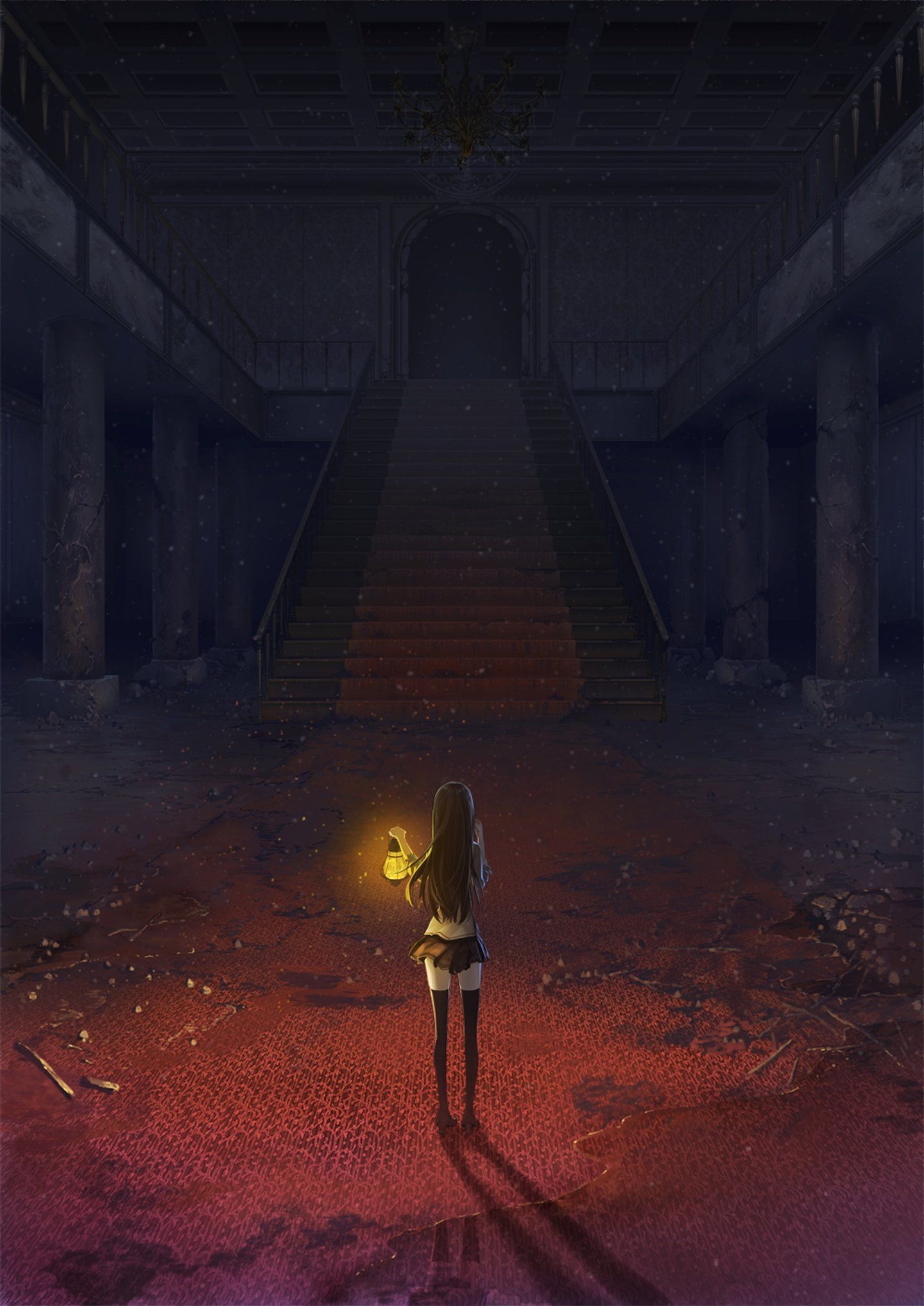 1440x2040 Anime alone girl dark ruins lanb wallpaperx2036, Phone