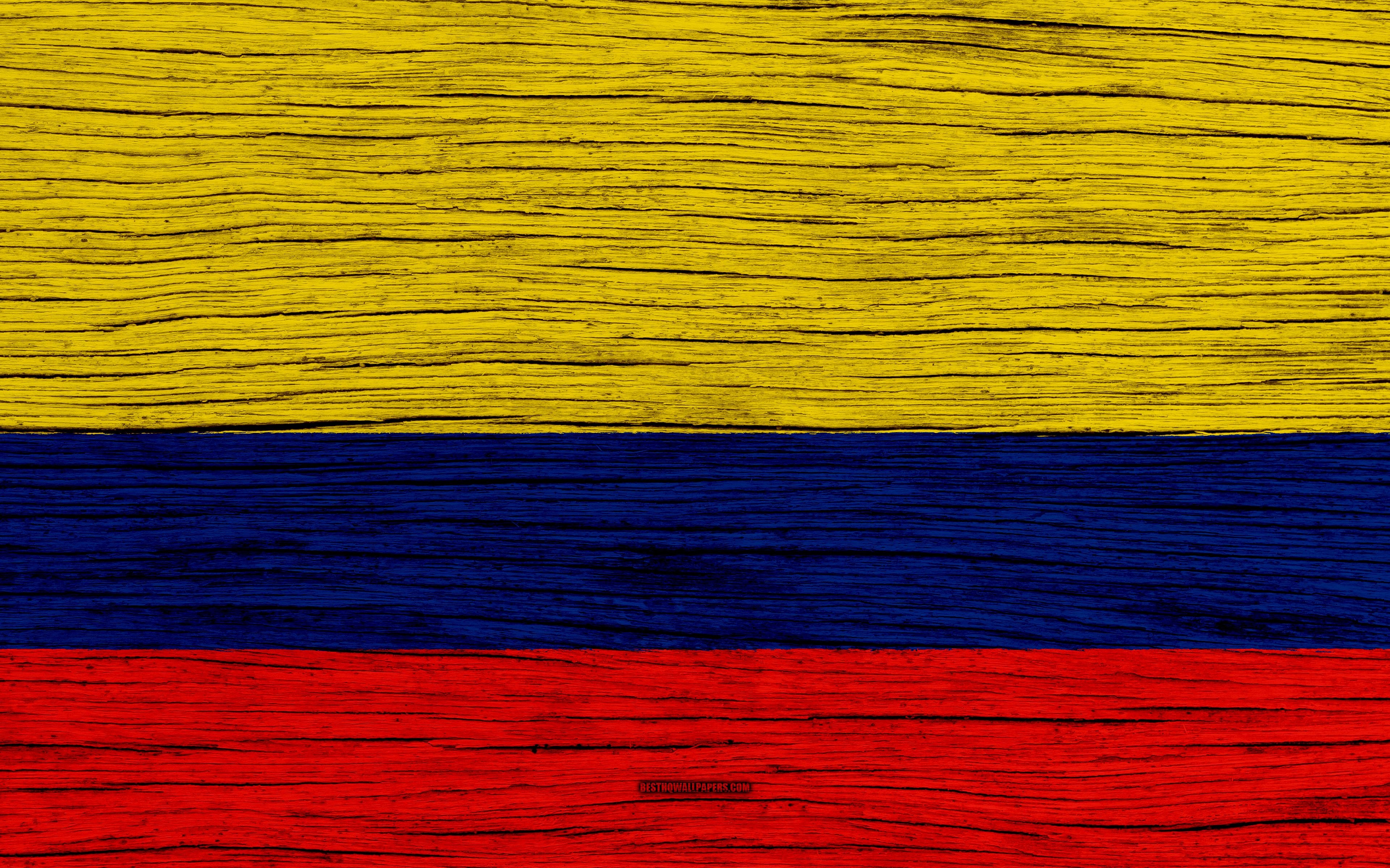 3840x2400 Download wallpaper Flag of Colombia, 4k, South America, wooden, Desktop