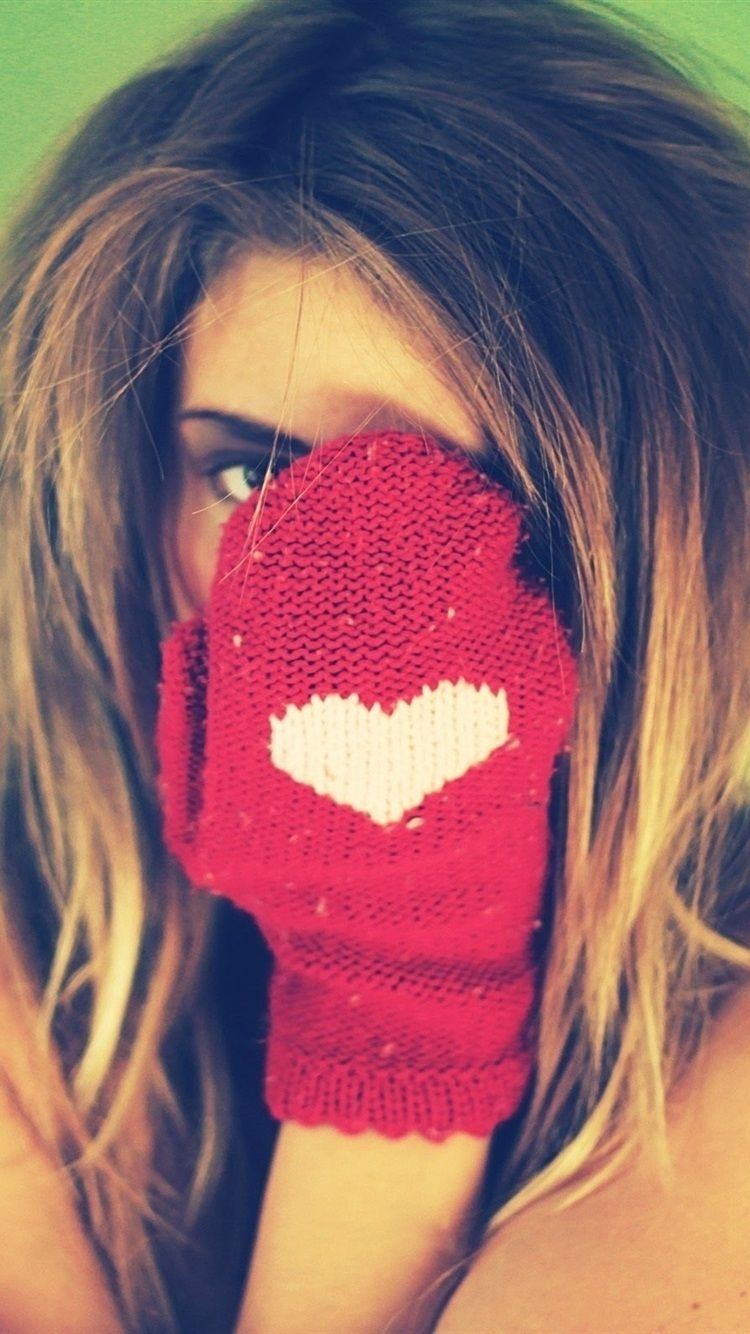 750x1340 Girl Hidden Her Face, Glove, Love Heart  IPhone 8 7 6 6S, Phone