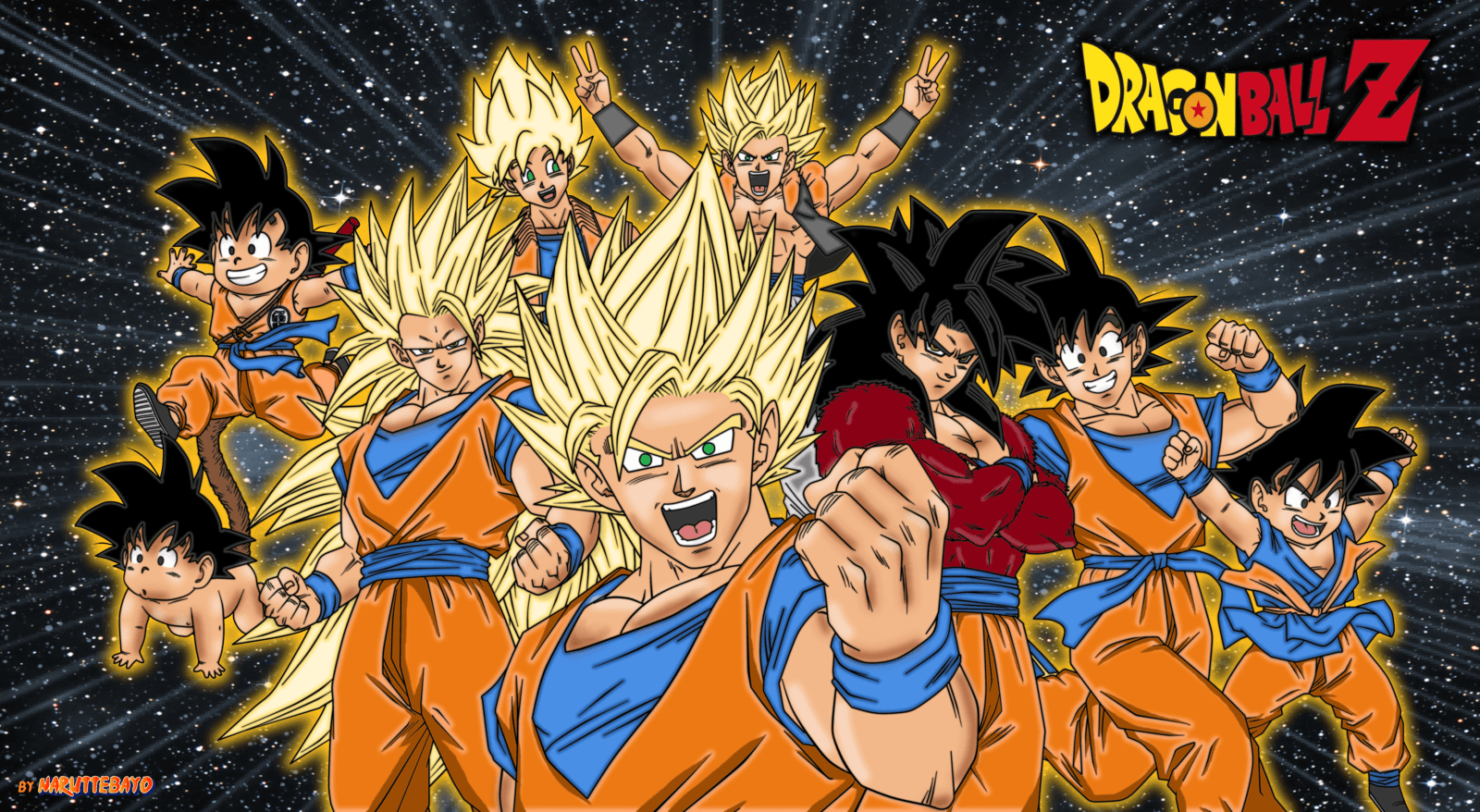 1600x880 goku all form coloring, Desktop