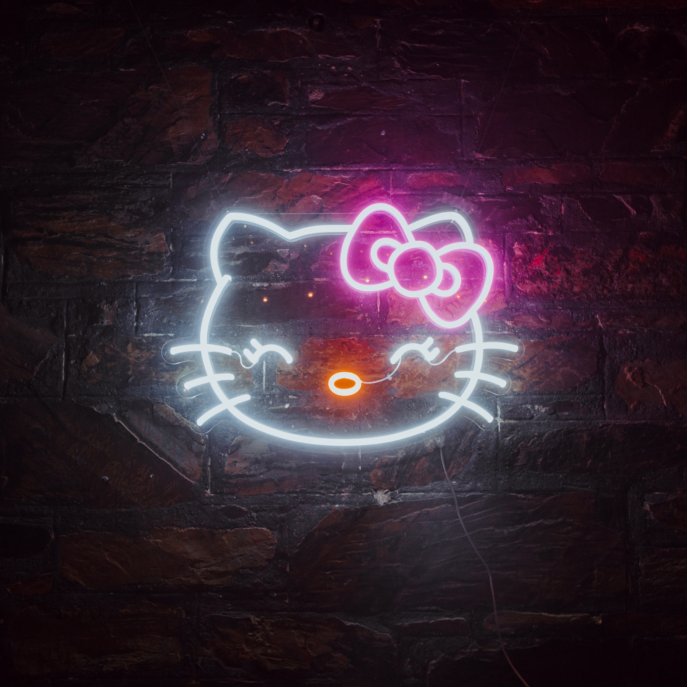 2740x2740 Hello Kitty Wallpaper 4K, Neon sign, Cute cartoon, Glowing, Phone