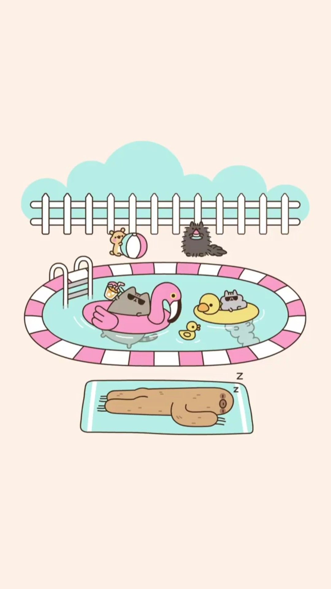 1080x1920 Pusheen pool party, Phone