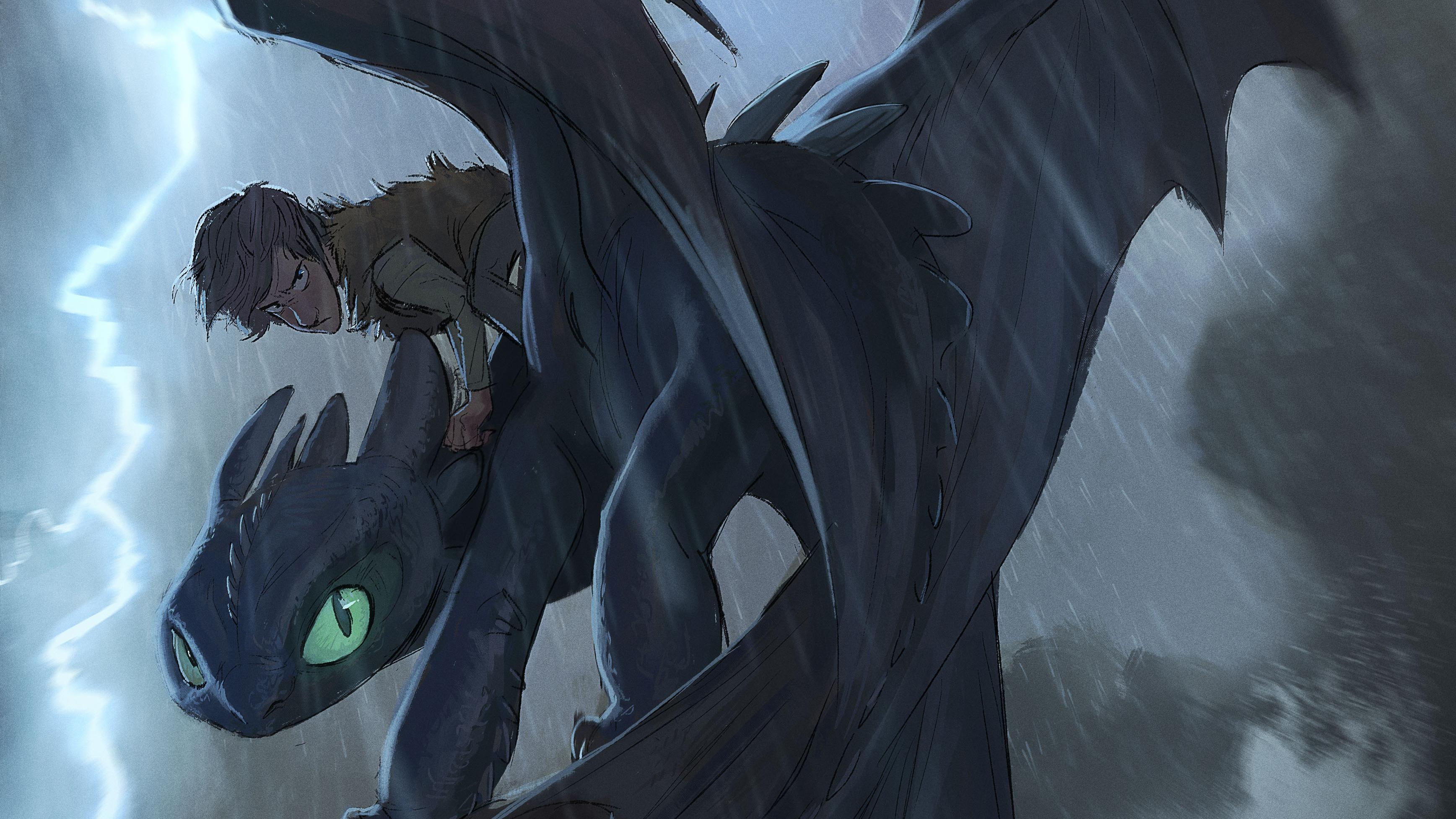 3480x1960 #night fury, #how to train your dragon, #digital art, #hd, Desktop