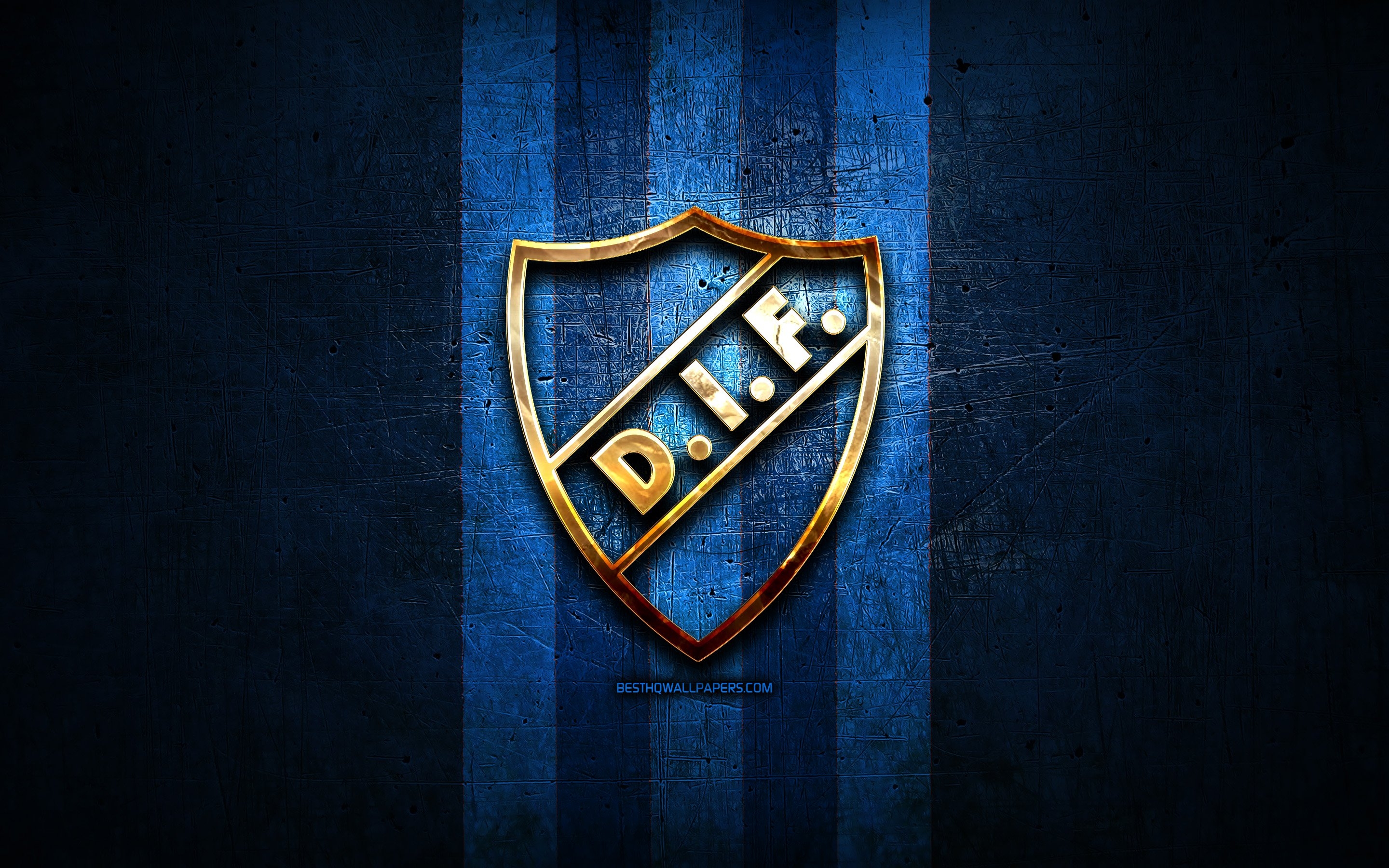 2880x1800 Download wallpaper Djurgarden FC, golden logo, Allsvenskan, blue metal background, football, Djurgarden IF, swedish football club, Djurgarden logo, soccer, Sweden for desktop with resolution. High Quality HD picture wallpaper, Desktop