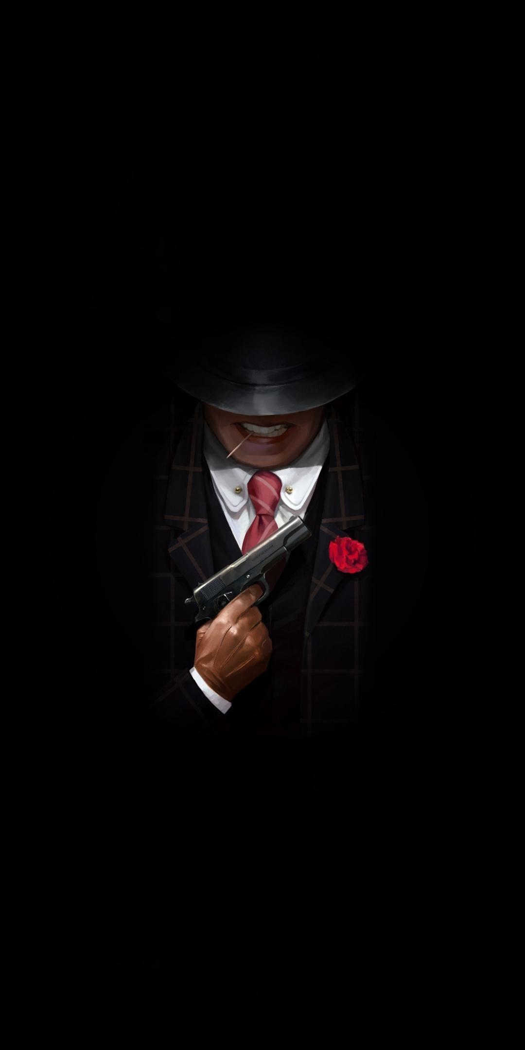 1080x2160 Download  wallpaper gangster with gun, minimal, Phone