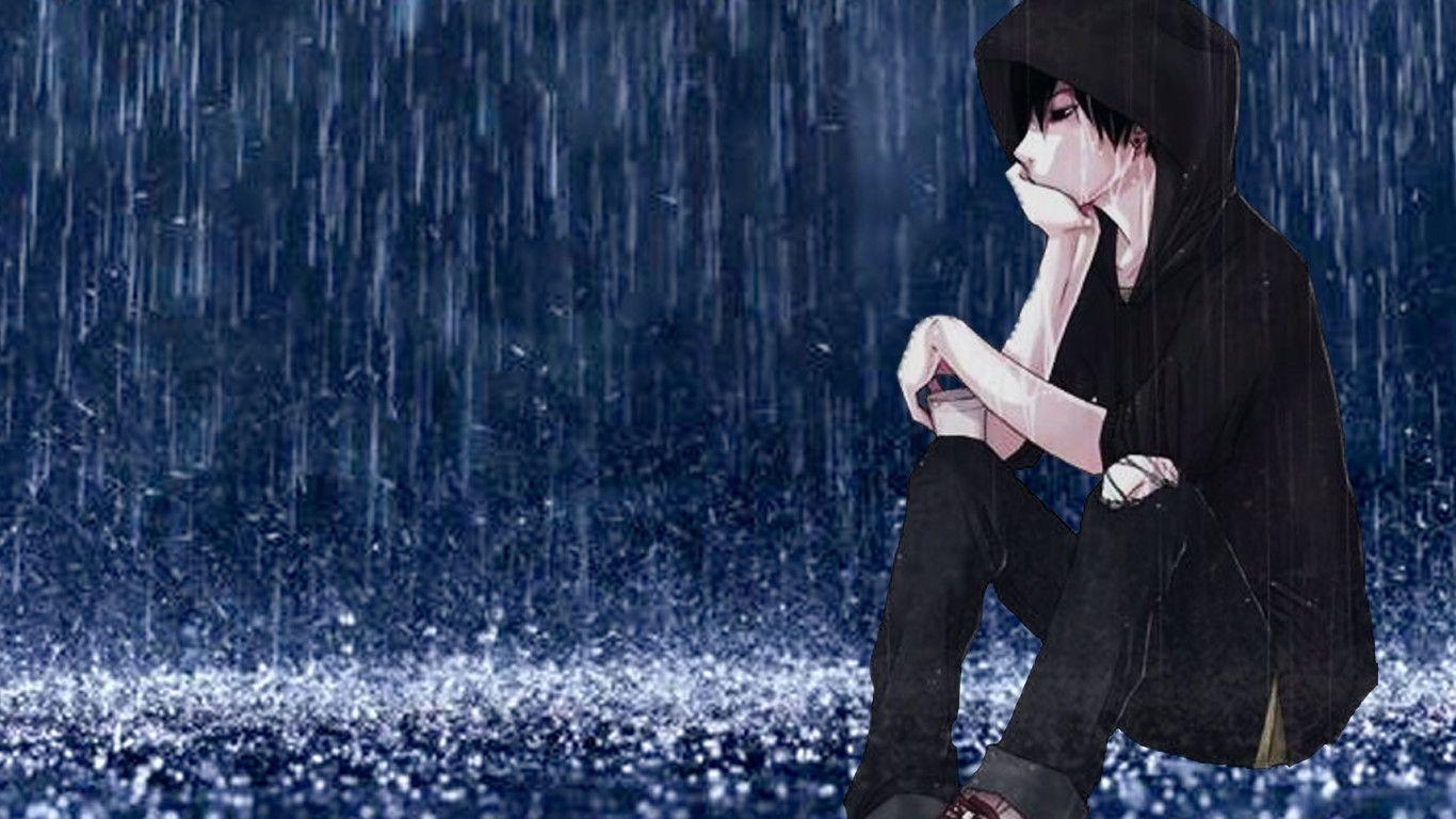 1370x770 Sad Anime Boy Alone In Rain Wallpaper, Desktop