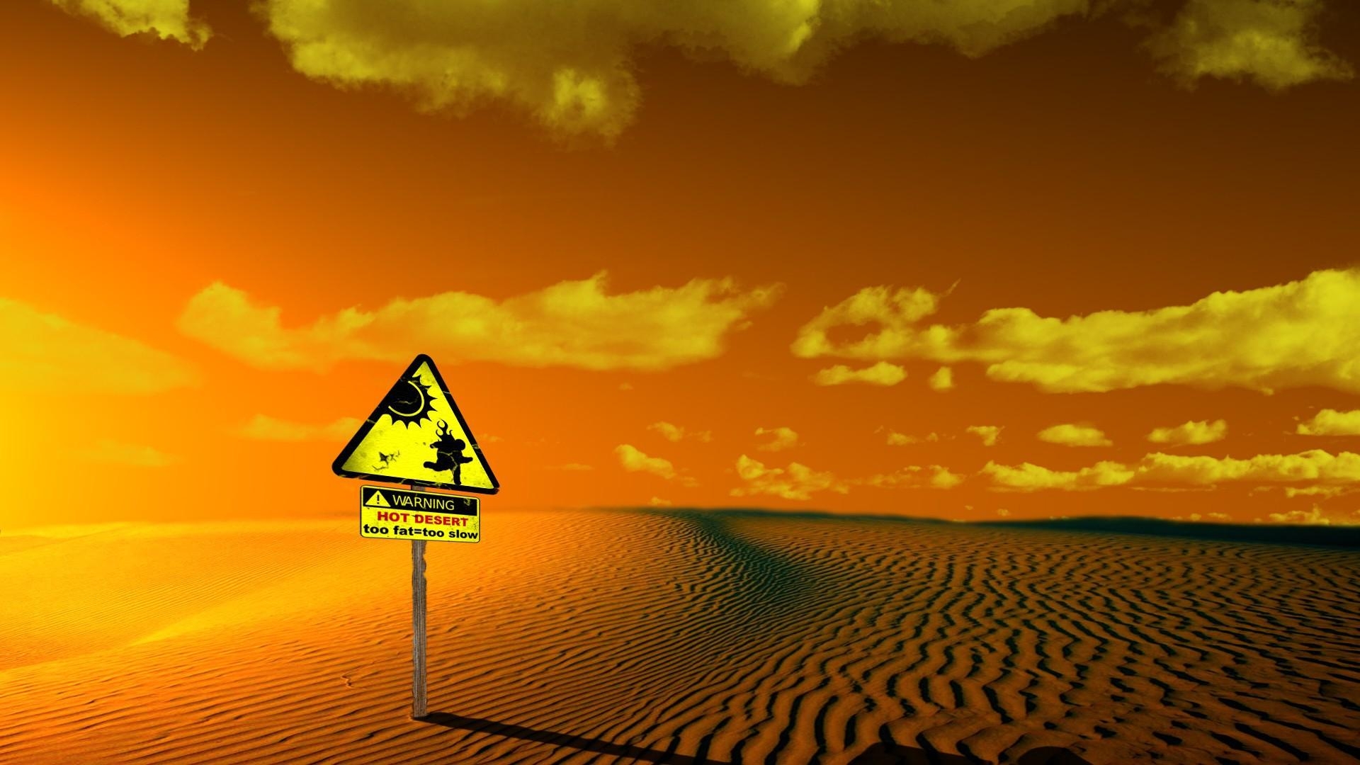 1920x1080 Signs warning about the hot desert wallpaper and image, Desktop