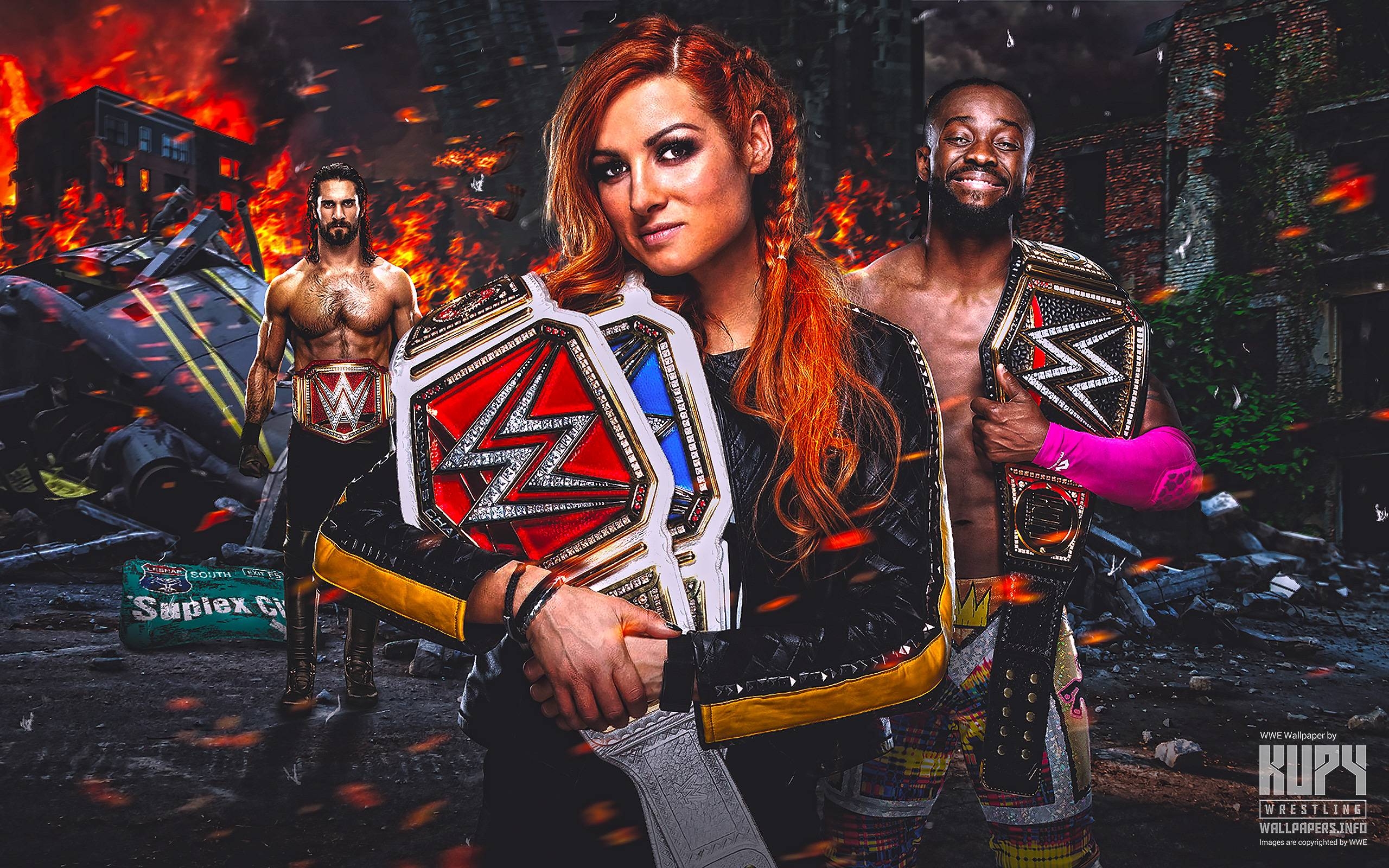 2560x1600 Seth Rollins, Kofi Kingston & Becky Lynch Hall of Champions, Desktop