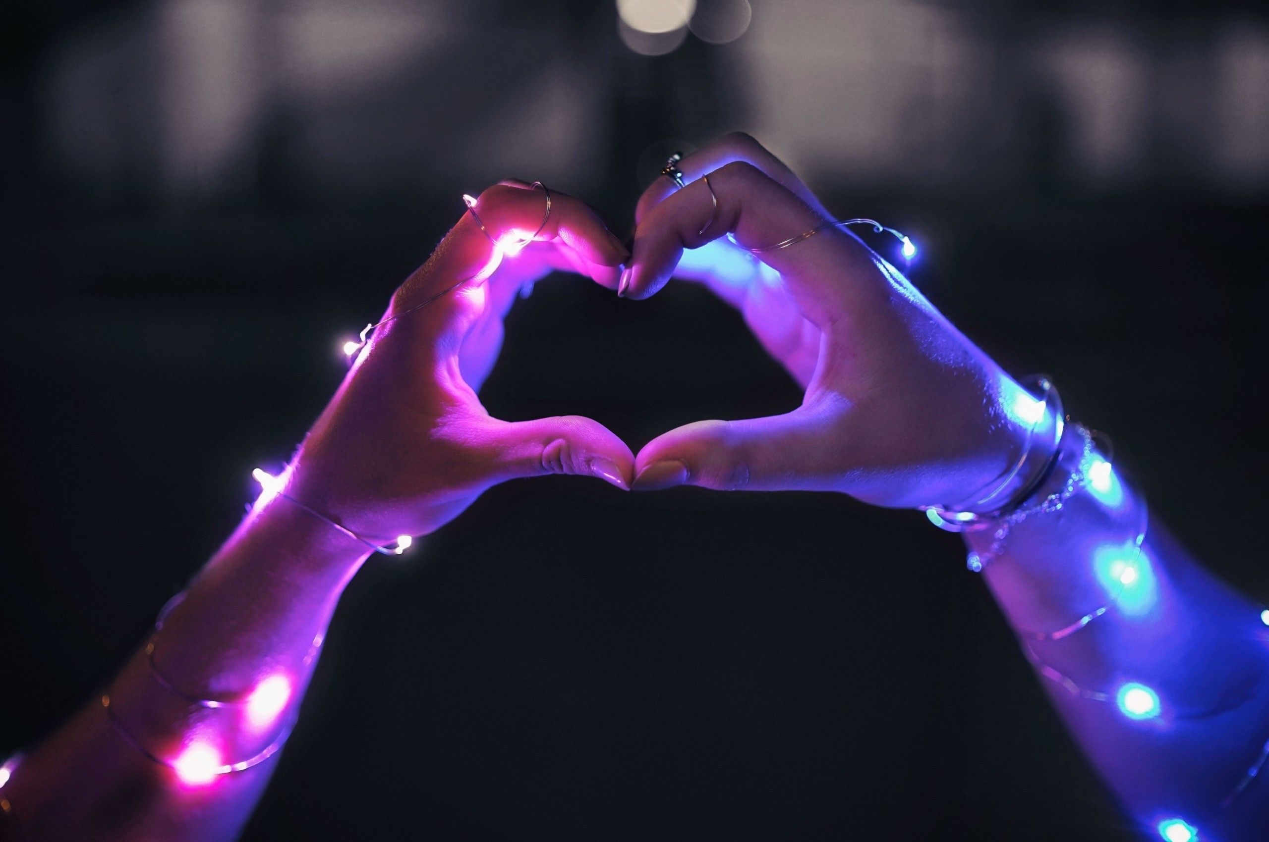 2560x1700 Download  Heart Gesture, Hands, Lights, Cute Wallpaper for Chromebook Pixel, Desktop