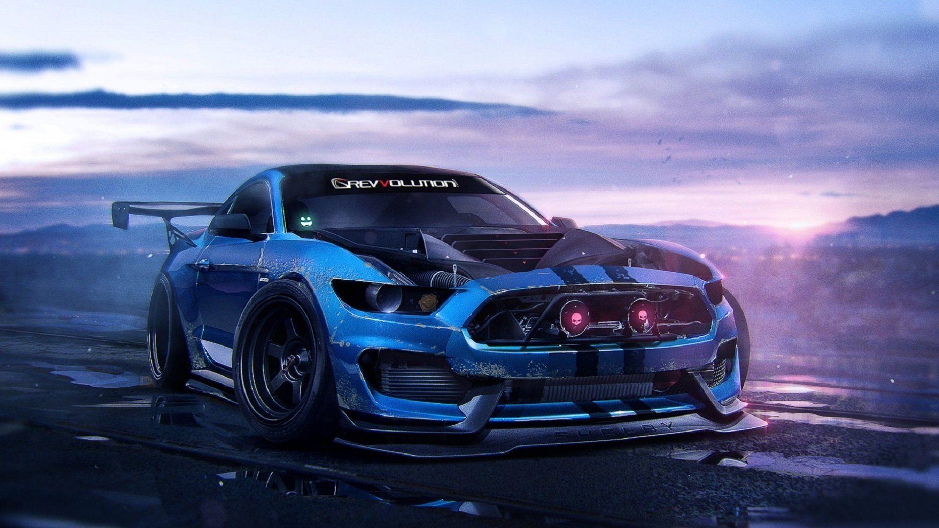 1920x1080 ford mustant shelby gt350 2015 blue muscle car art, Desktop