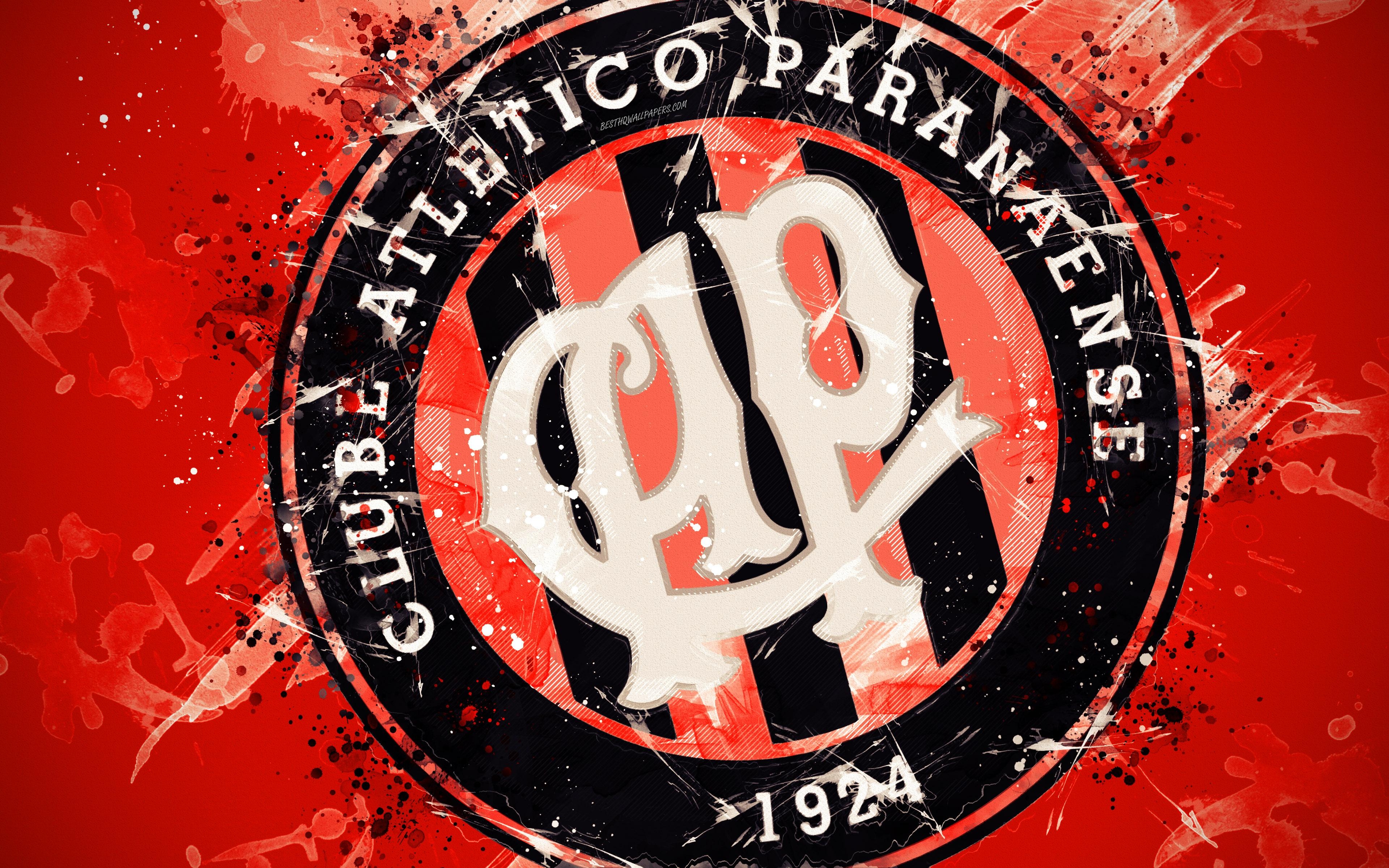 3840x2400 Download wallpaper Clube Atletico Paranaense, 4k, paint art, logo, Desktop