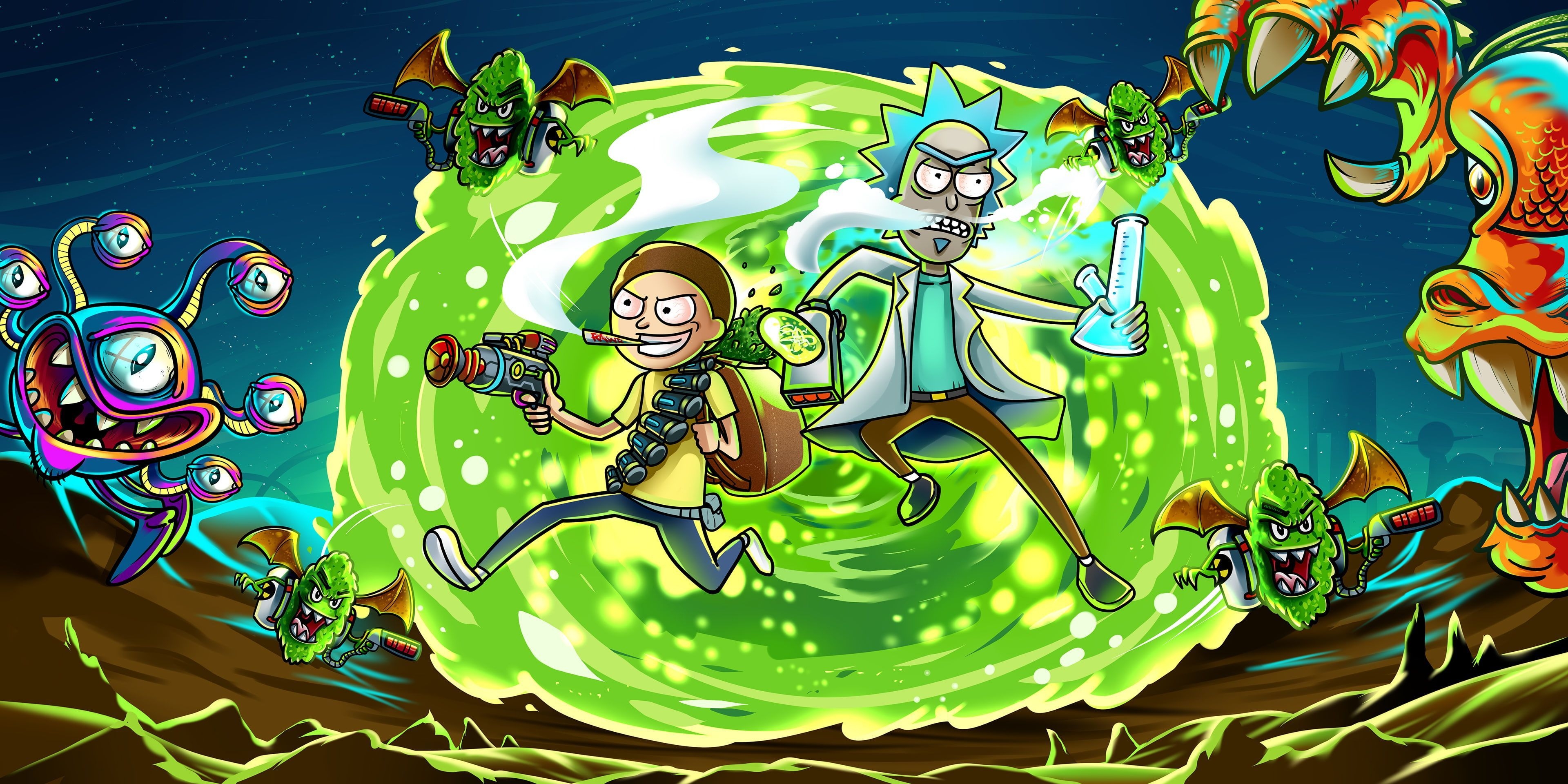 3840x1920 rick and morty tv shows #hd k #illustration #behance #artist, Dual Screen