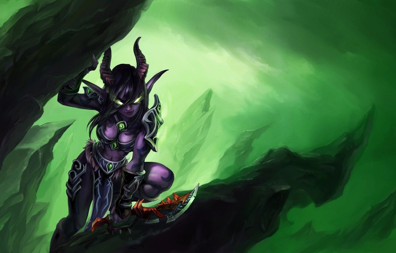 1340x850 Wallpaper the demon, WoW, World of Warcraft, Legion, demon hunter, Demon Hunter image for desktop, section игры, Desktop