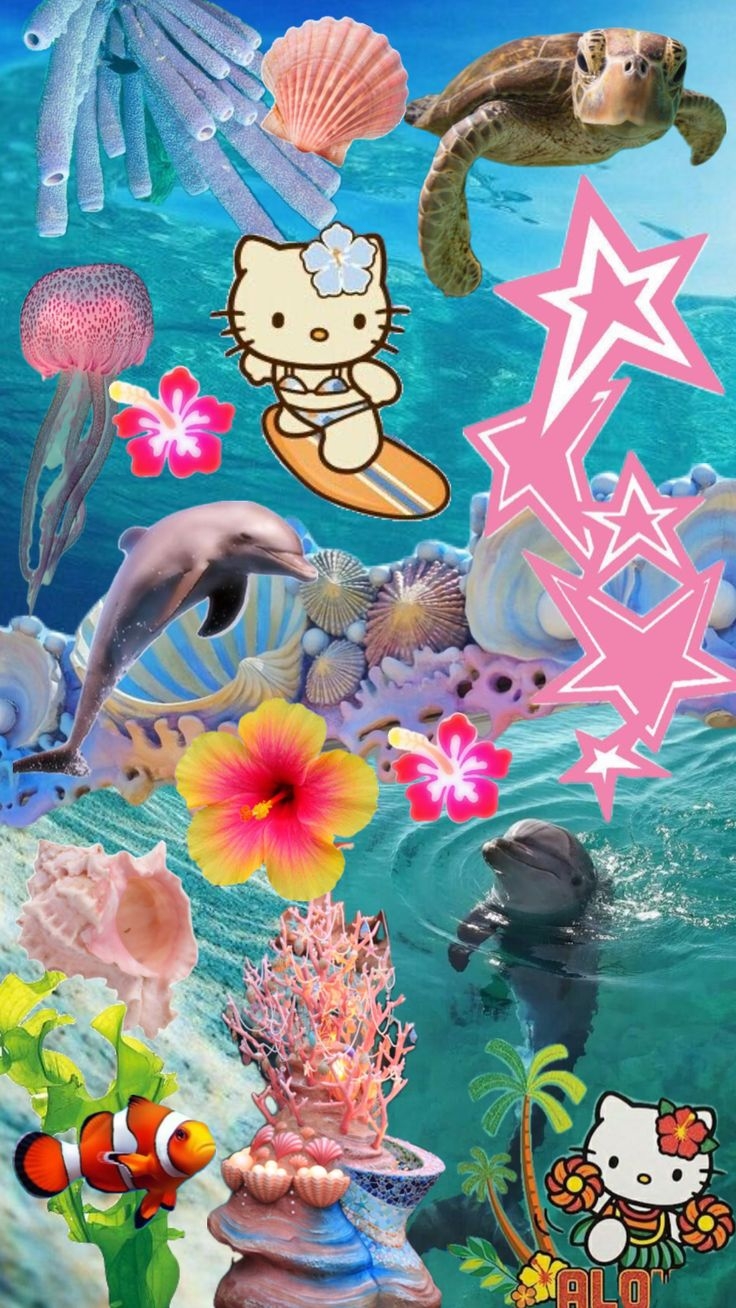 740x1310 beach #hawaii #h2o #h2ojustaddwater #hellokitty #ocean #water #y2k #dolphin. Hello kitty iphone wallpaper, Cute image for wallpaper, Cute summer wallpaper, Phone