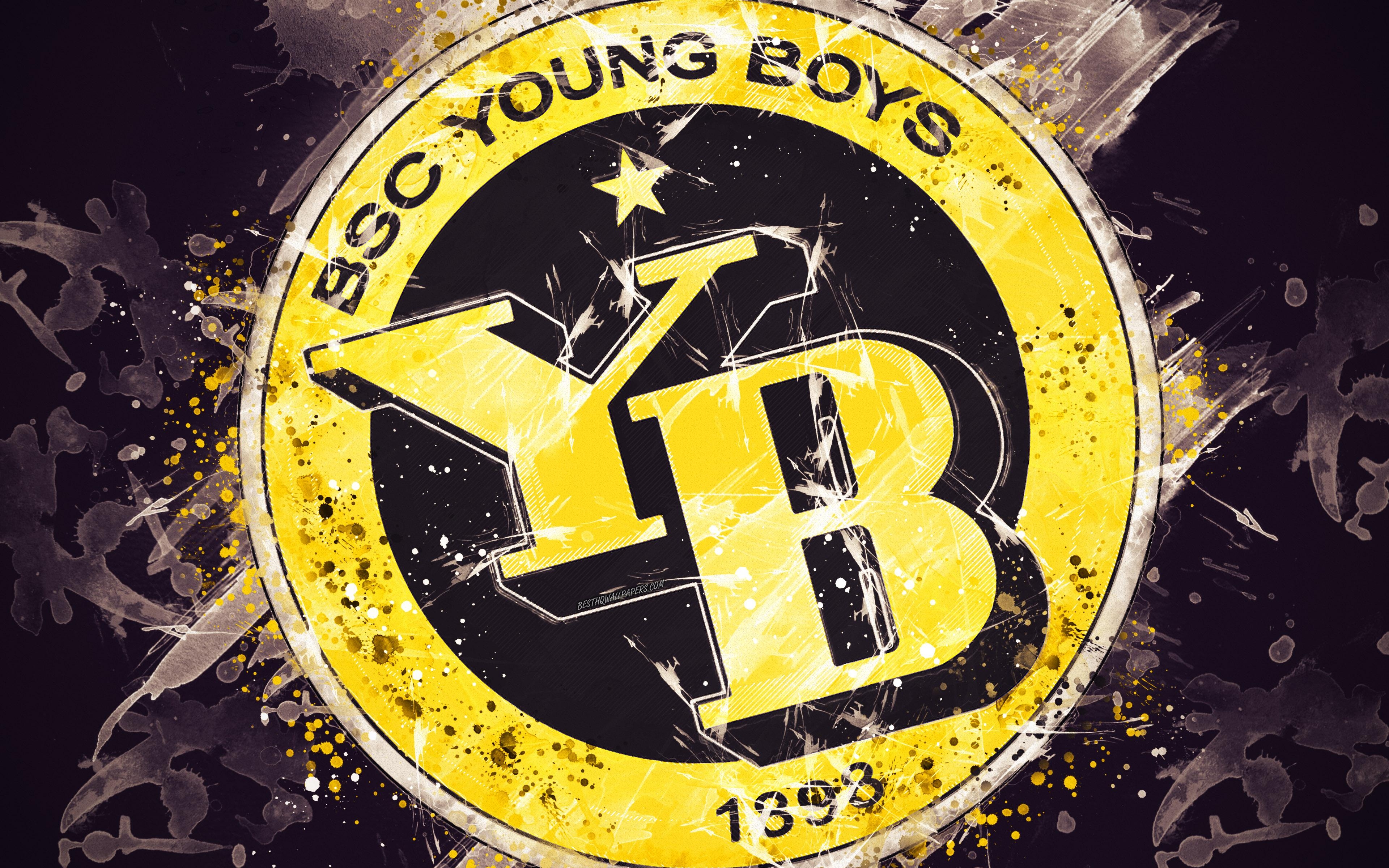 3840x2400 Download wallpaper BSC Young Boys, 4k, paint art, logo, creative, Desktop