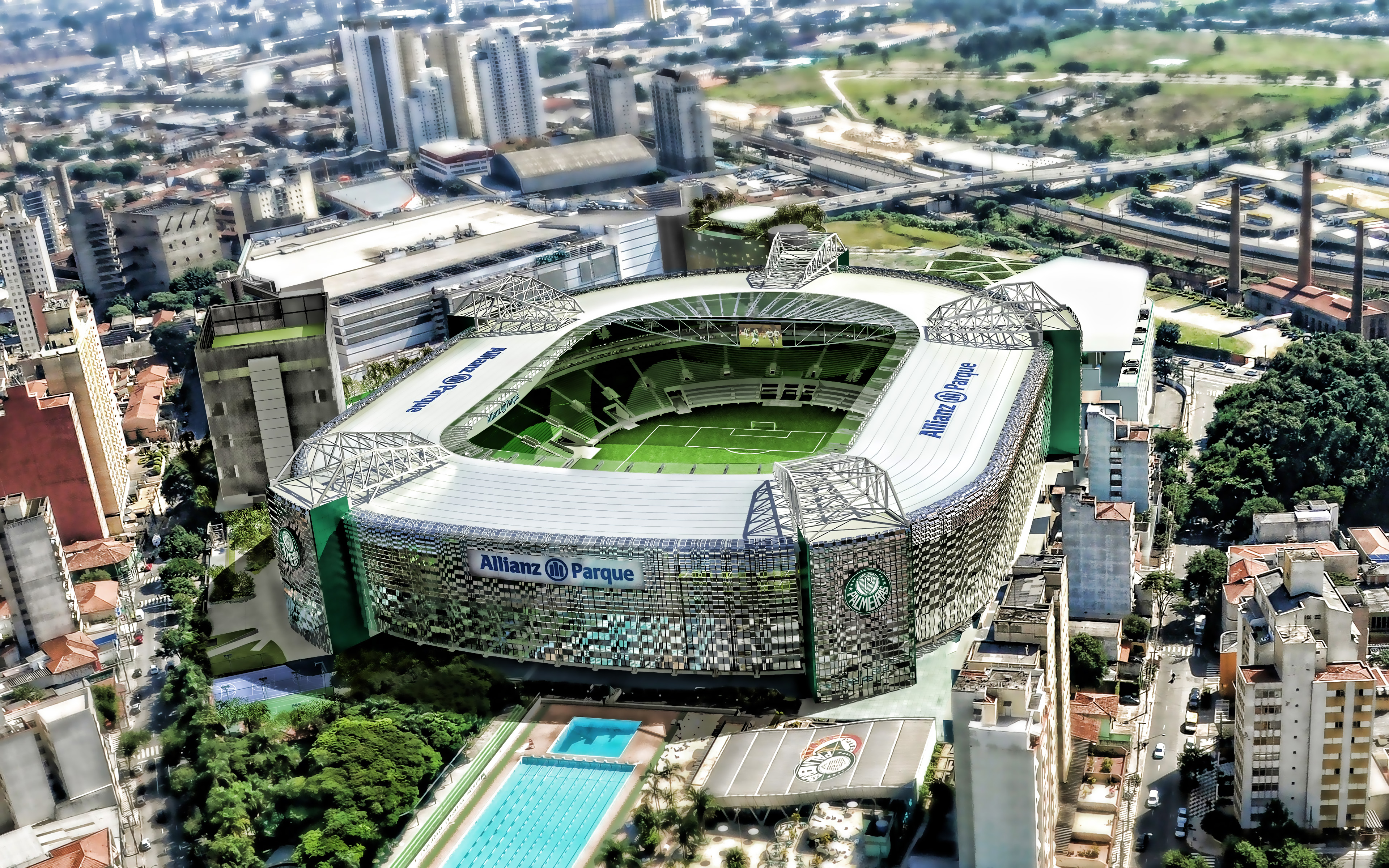 3840x2400 Download wallpaper 4k, Allianz Parque, HDR, Palmeiras Stadium, aerial view, soccer, Palestra Italia Arena, football stadium, Palmeiras arena, Brazil, SE Palmeiras for desktop with resolution. High Quality HD picture wallpaper, Desktop